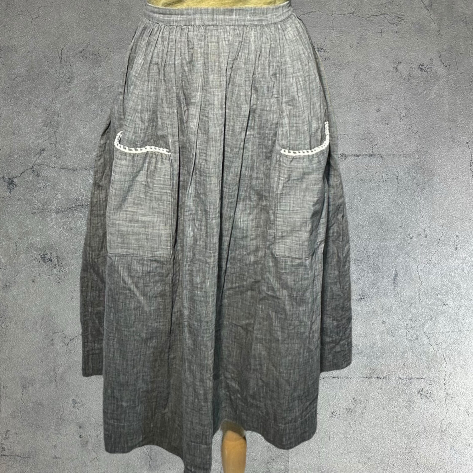 Euro vintage(ヨーロッパヴィンテージ) pokets_front two pokets tacked skirt フロントポケット付きタックデニムスカート 表記無し(S~M程度) ブルーグレー