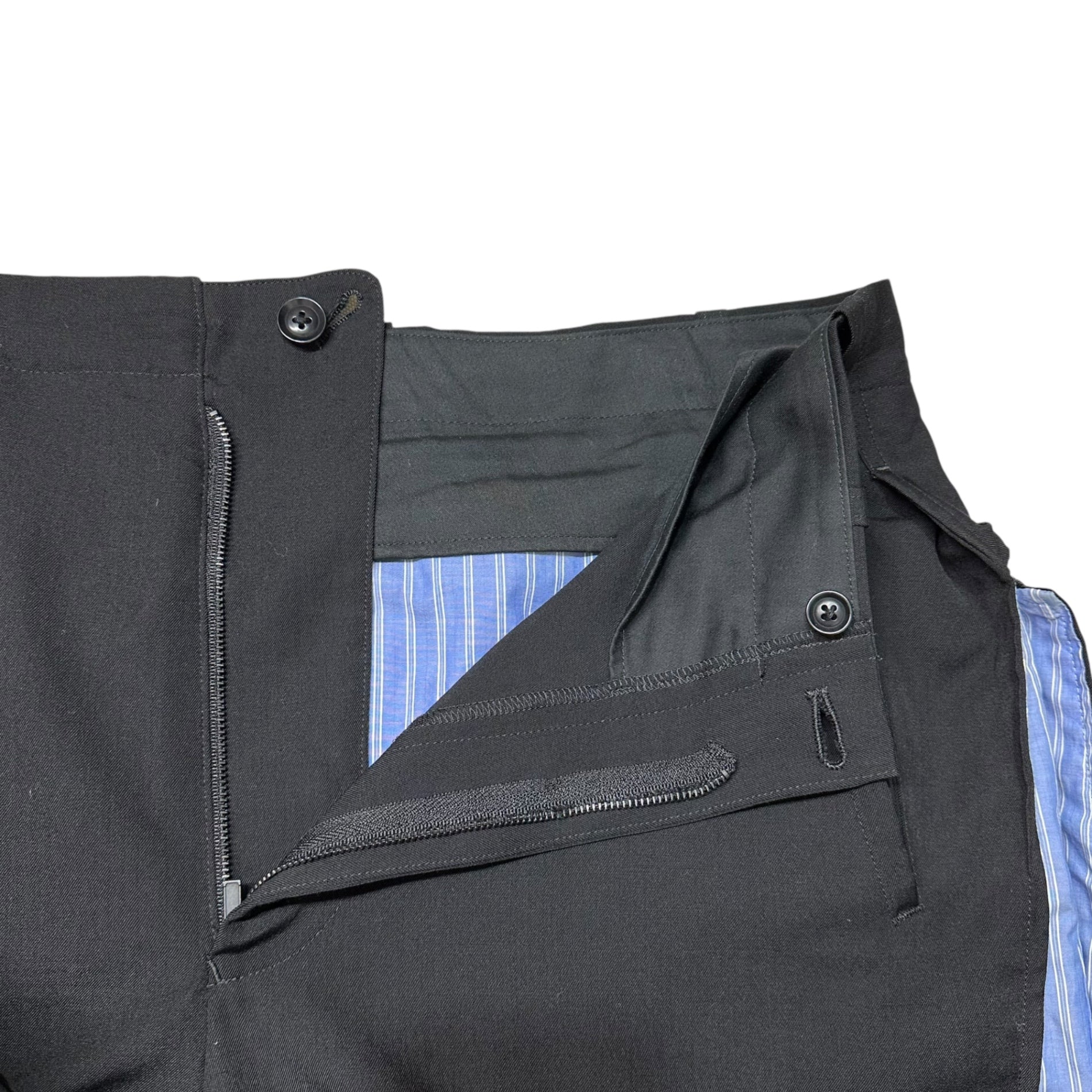 YOHJI YAMAMOTO POUR HOMME(ヨウジヤマモトプールオム) 17AW Wrinkle Garbardine Hanging Back Part Pants ウール シワ ギャバジン 後ろ垂れP パンツ スラックス HK-P38-100 2(M) ブラック×ライトブルー