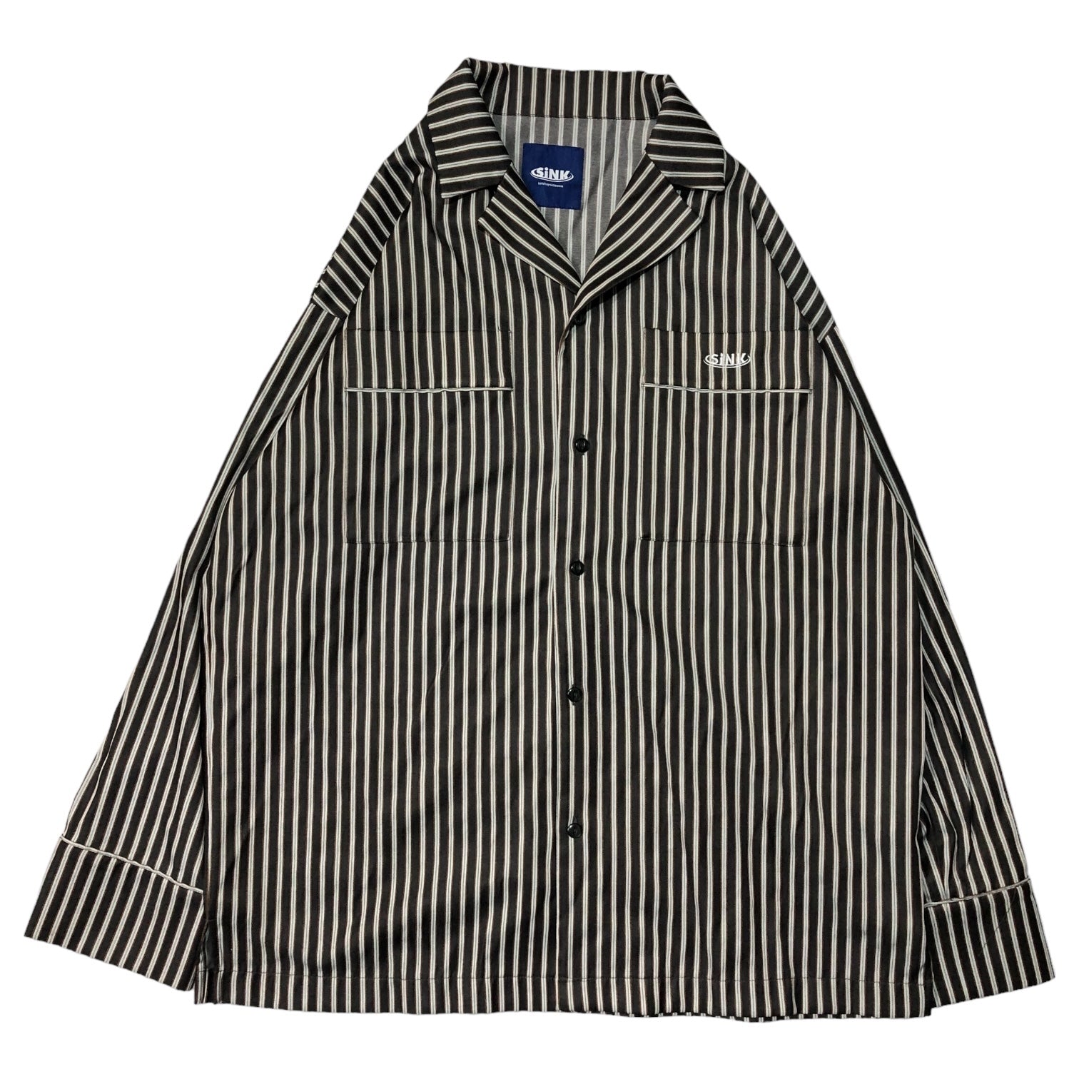 SINK kotohayokozawa(シンク コトハヨコザワ) パジャマストライプシャツ/ストライプパンツ/セットアップ M グレー×オレンジ