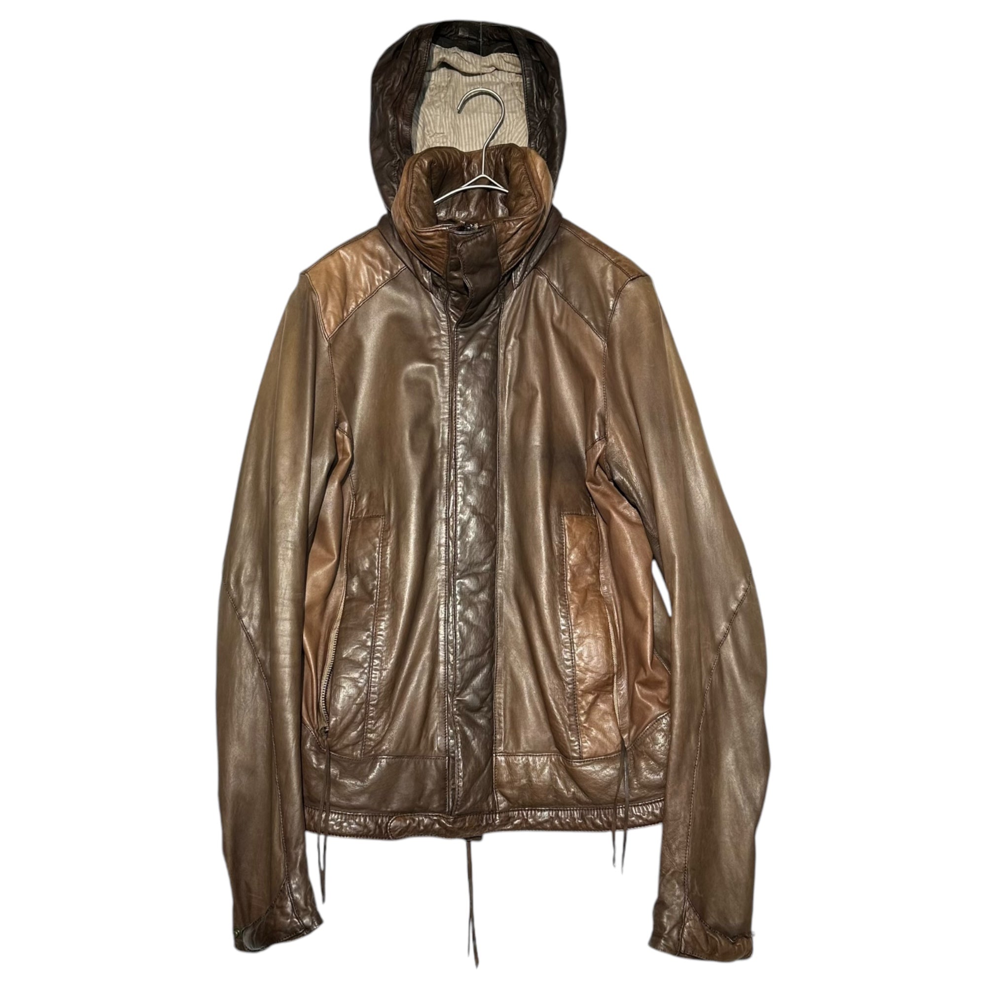 christian peau(クリスチャン・ポー) Early Concealed Hood Baby Lamb Leather Jacket 初期 隠しフード ベイビー ラムレザー ジャケット 44(XS) ブラウン