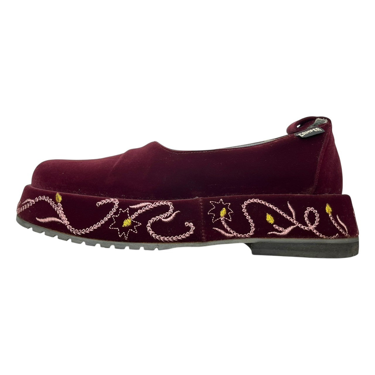 CAMPER(カンペール) Velor platform embroidered pumps ベロア 厚底 刺繍 パンプス 36(23cm~23.5cm程度) ワインレッド スリッポン シューズ