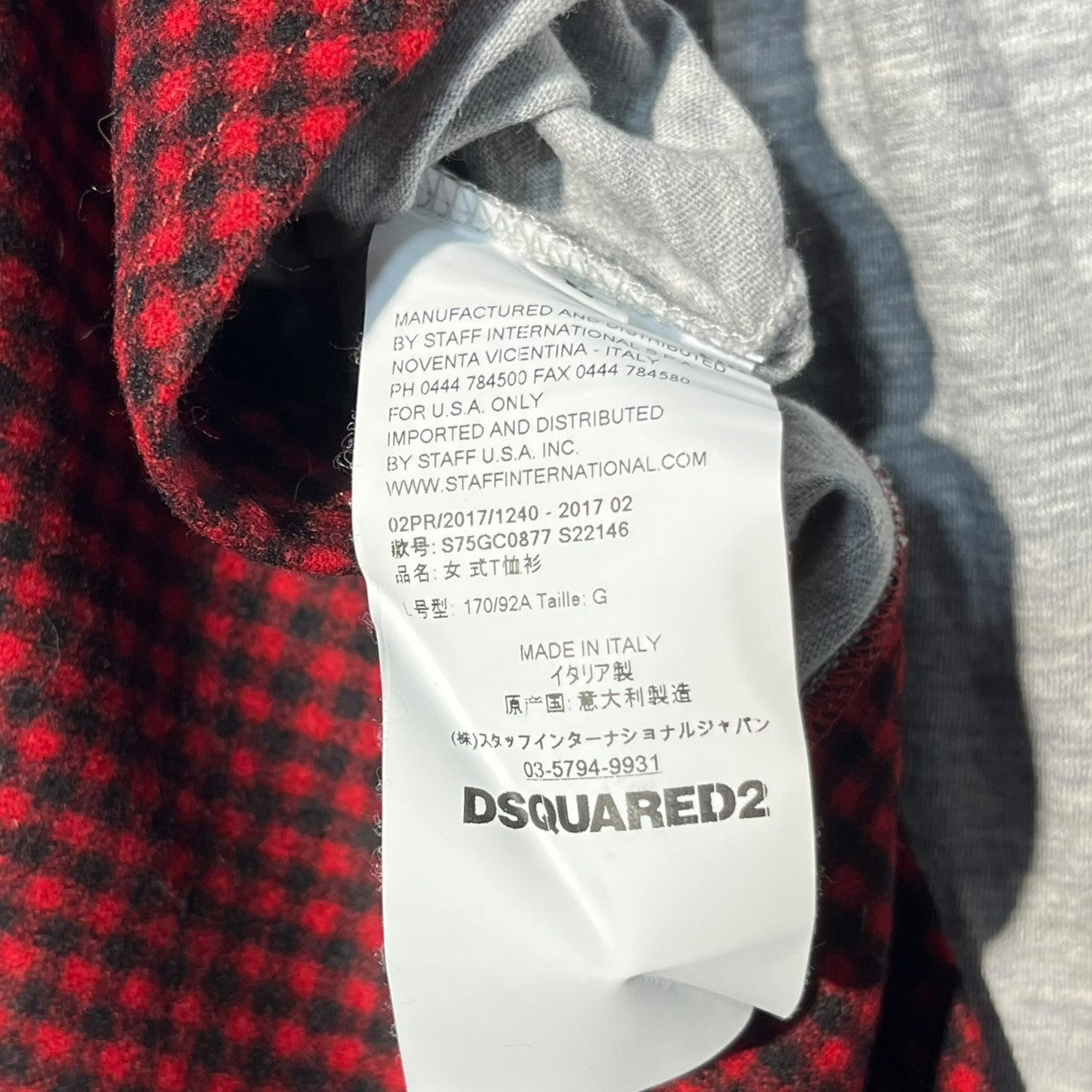 DSQUARED2(ディースクエアード) Different material switching long sleeve T-shirt 異素材切替 長袖 Tシャツ S75GC0877 L グレー×レッド