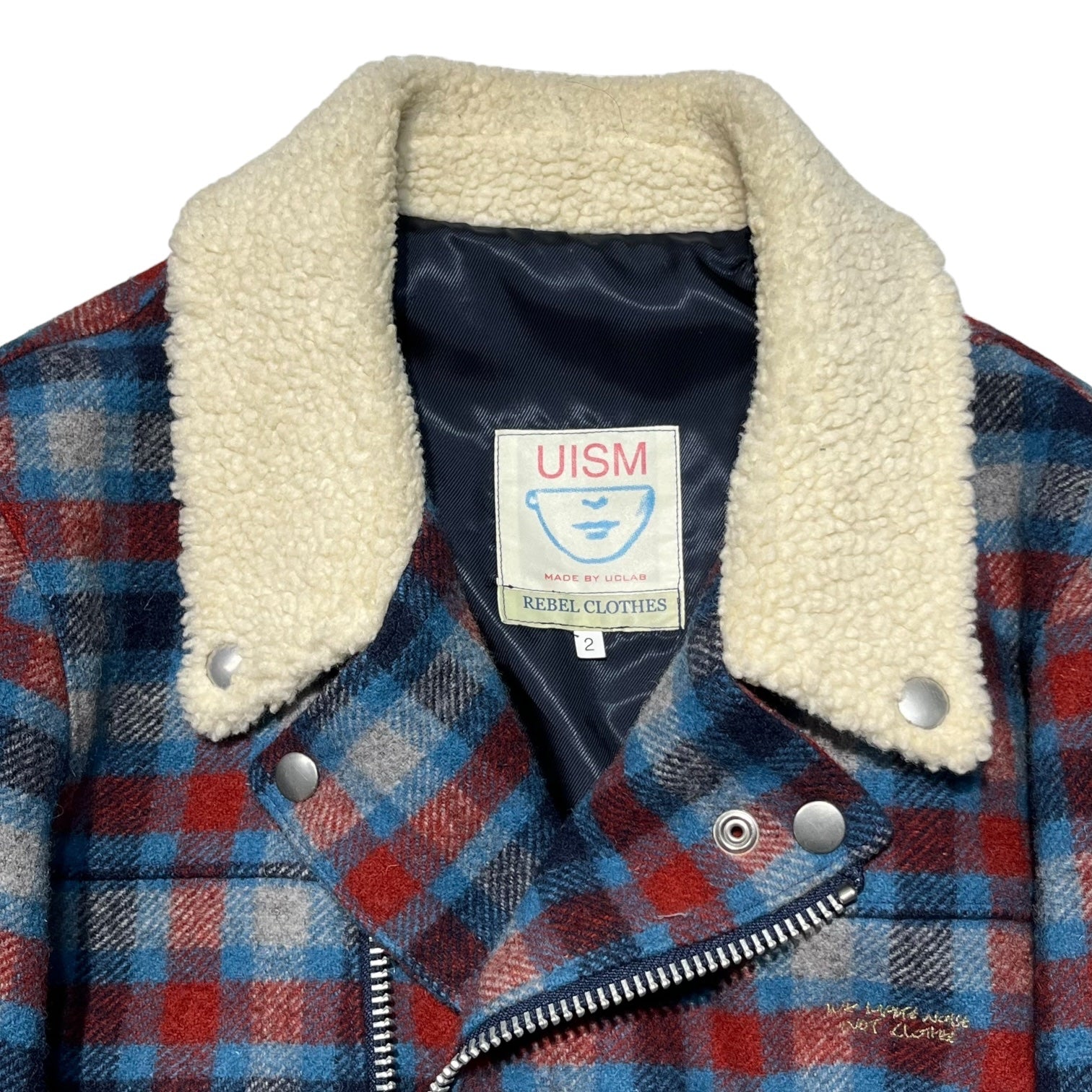 UNDERCOVERISM(アンダーカバーイズム) 08AW Boa collar wool check riders jacket ボア カラー ウール チェック ライダース ジャケット B4212 2(M程度) ブルー×レッド