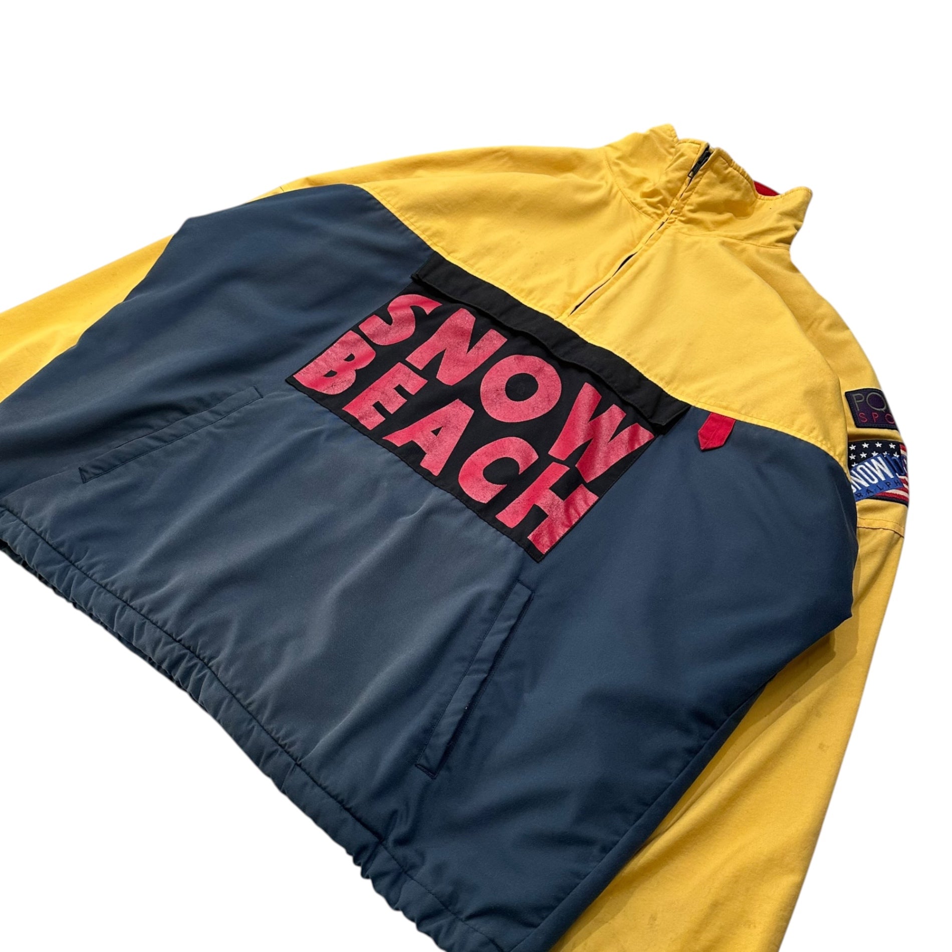 POLO RALPH LAUREN(ポロラルフローレン) 90's original "snow beach" Anorak jacket オリジナル スノー ビーチ アノラック ジャケット L イエロー×レッド 1993 90年代 ヴィンテージ 稀少品