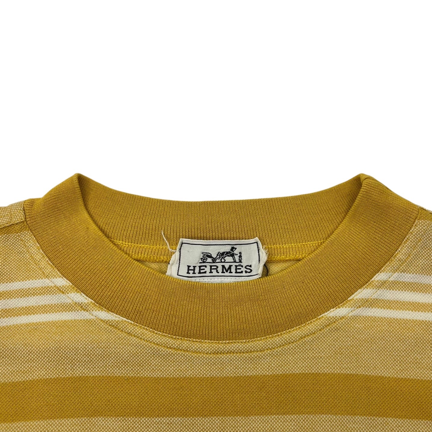 HERMES(エルメス) Pocket Striped S/S T-Shirt H 刺繍 ポケット ボーダー 鹿の子 半袖 Tシャツ L イエロー×ホワイト エルメスジャポンタグ