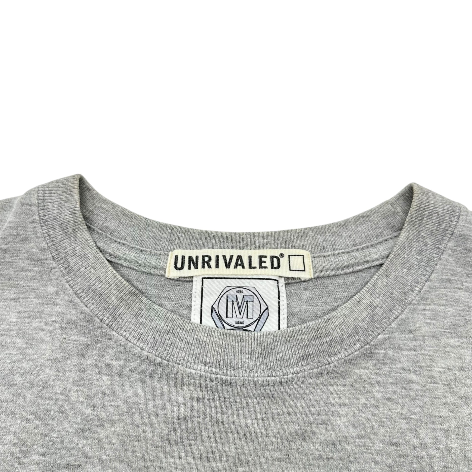 m&m CUSTOM PERFORMANCE × UNRIVALED(エムアンドエム × アンライバルド) Chest Logo Backster Crewneck T-Shirt 胸ロゴ バックスター クルーネック Tシャツ M グレー×ブラック