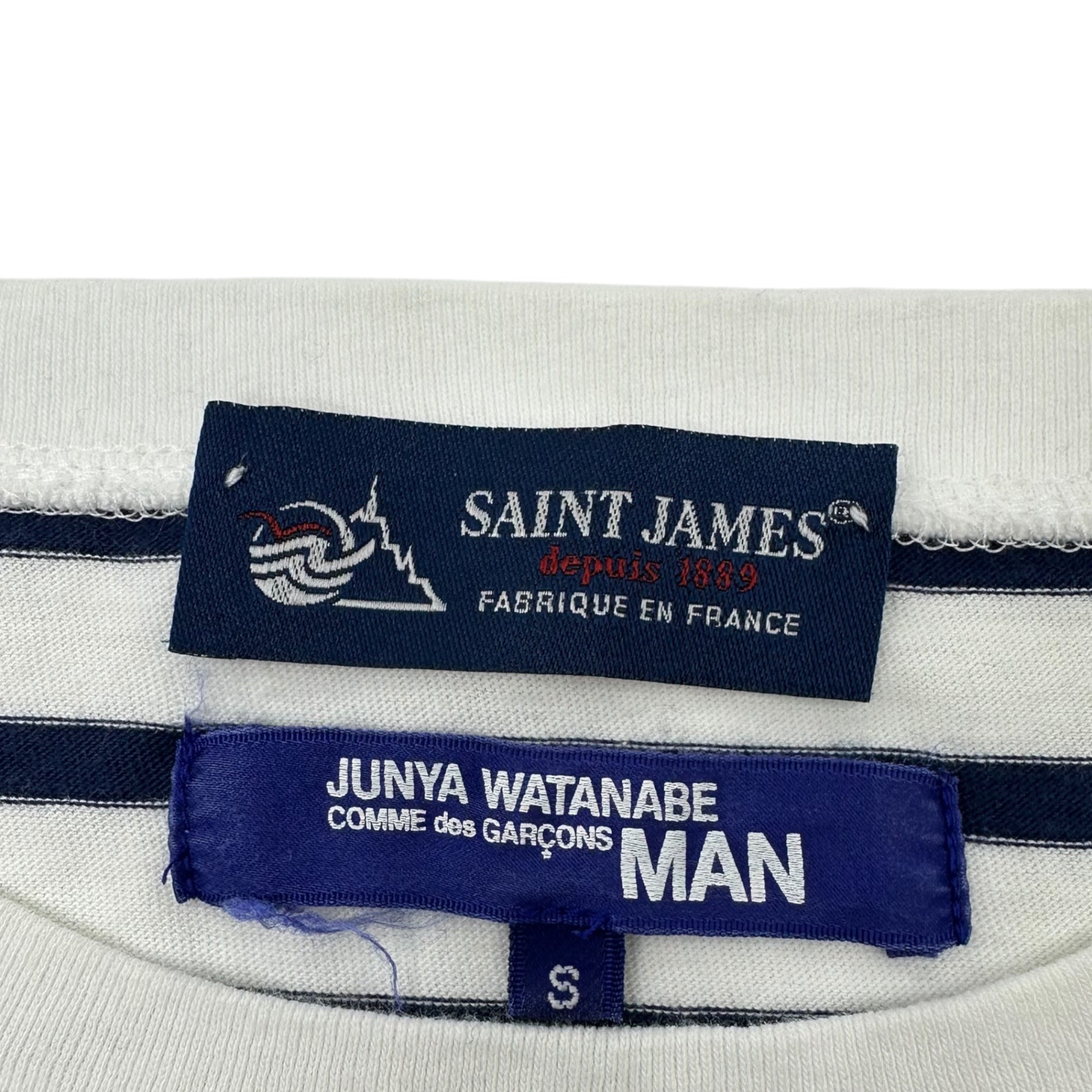 CdG JUNYA WATANABE MAN×SAINT JAMES(コムデギャルソンジュンヤワタナベマン×セントジェームス) 11SS Inside-out Striped L/S Cut and Sewn インサイドアウト ボーダー 長袖 カットソー WG-T023 S ホワイト×ネイビー AD2010