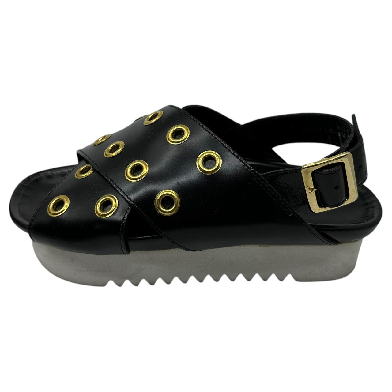 muveil(ミュベール) Studded leather strap sandal スタッズ レザー ストラップ サンダル 鳩目 37(23cm程度) ブラック