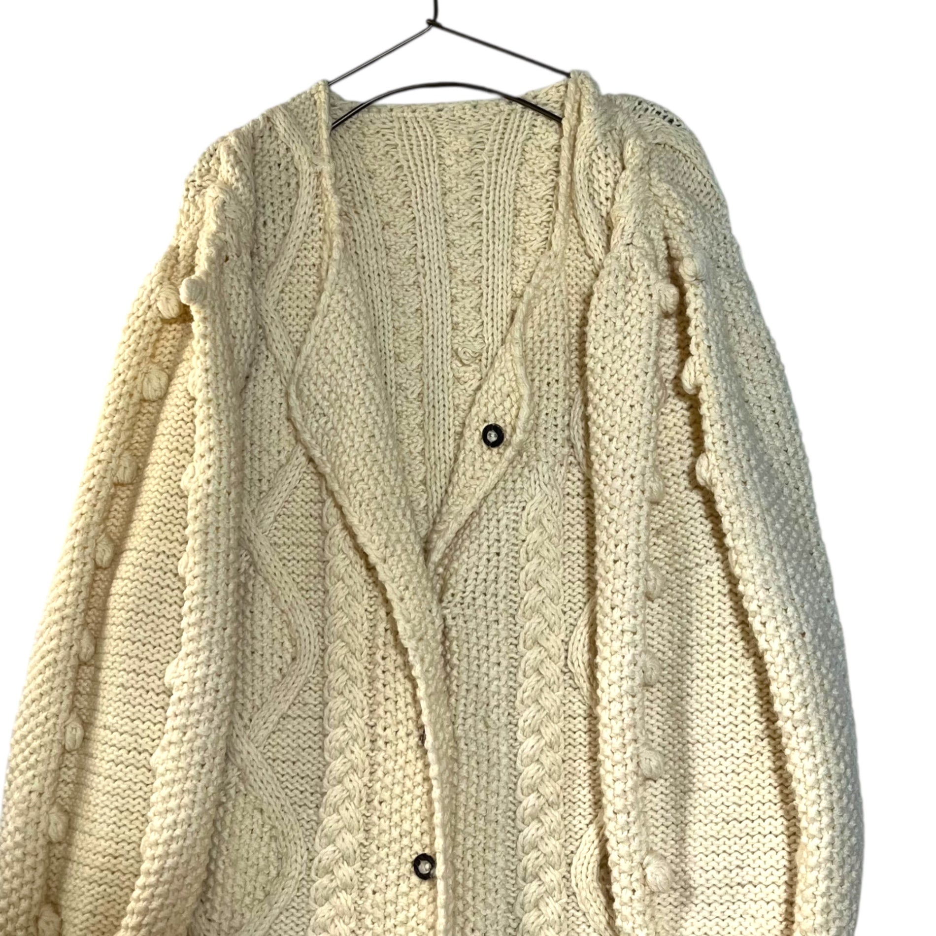 VINTAGE(ヴィンテージ) 80's~ popcorn knit ポップコーンアランニット 木ボタン FREE / 多少のほつれ有 ホワイト