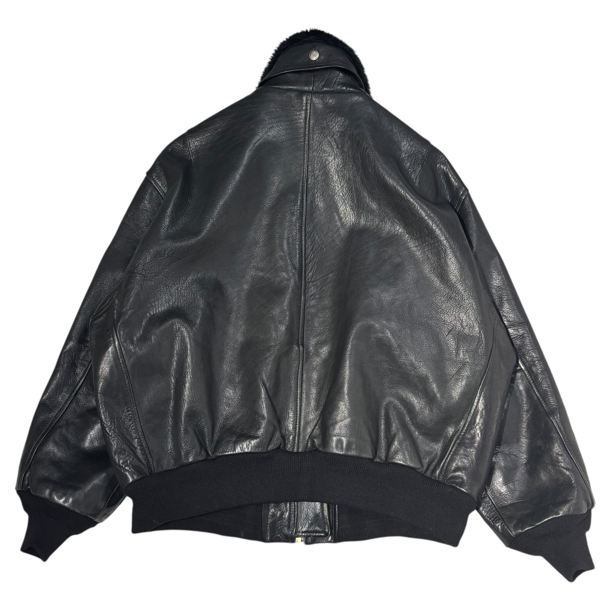 FRENCH MILITARY(フランス軍) japa Collar Boa Pilot Leather Jacket 襟 ボア パイロット レザー ジャケット XL程度 ブラック フライト