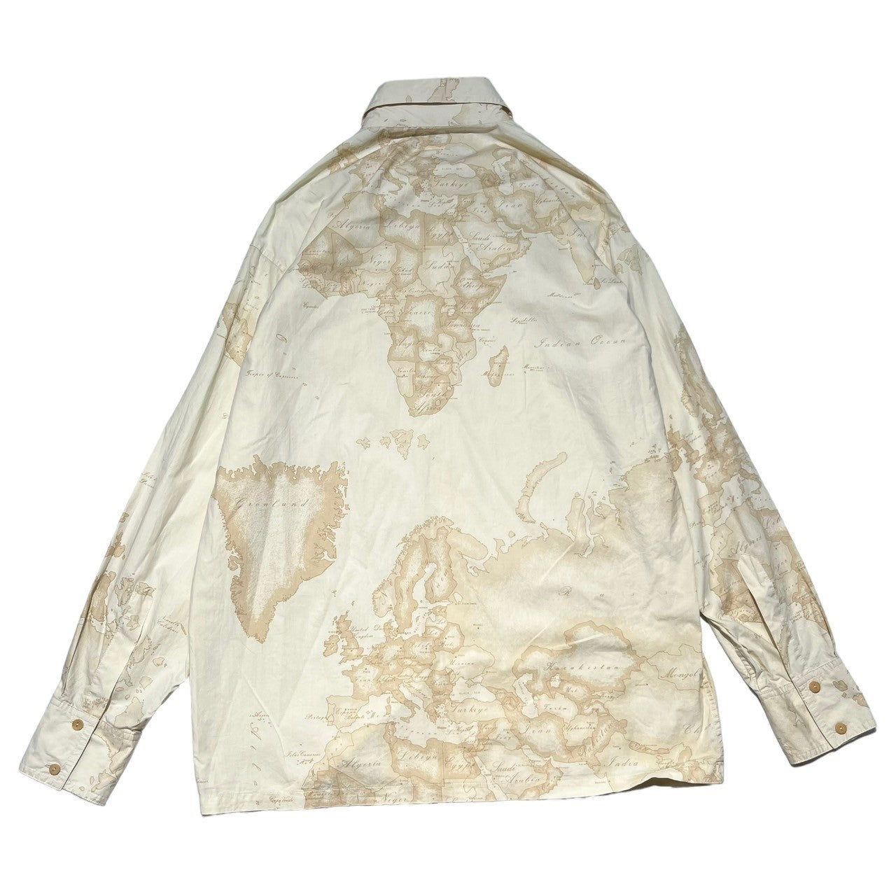 PRIMA CLASSE(プリマクラッセ) 90's Map pattern cotton long sleeve shirt 地図柄 コットン 長袖 シャツ L程度 アイボリー 90年代 珍品 ヴィンテージ