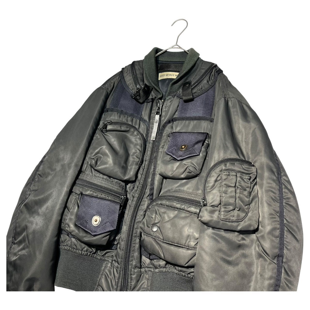 ISSEY MIYAKE MEN(イッセイミヤケメン) 96AW Archive Parachute Cargo Bomber Jacket アーカイブ パラシュート カーゴ ボンバー ジャケット ME63-FC460 M グレー×ネイビー