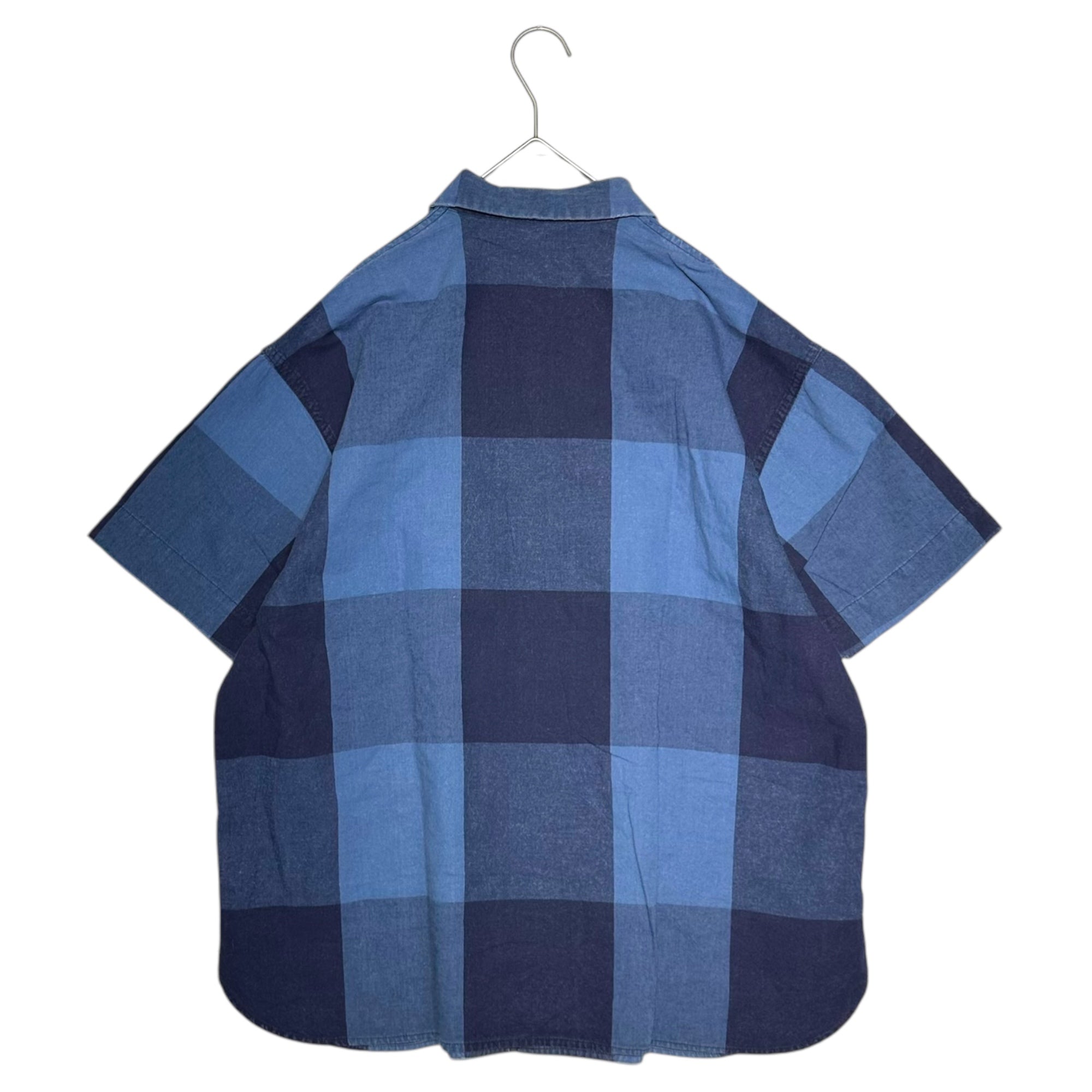 HAI SPORTING GEAR ISSEY MIYAKE(ハイスポルティングギア イッセイミヤケ) 80's Large Check Short Sleeve Wide Shirt 80年代 大判チェック 半袖 ワイド シャツ M ブルー×ネイビー