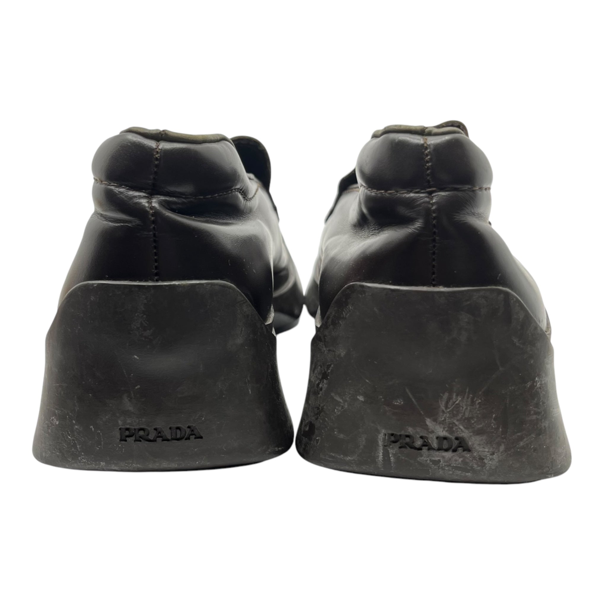 PRADA(プラダ) 00's Square toe platform leather loafers スクエアトゥ 厚底 レザー ローファー 9(27cm~27.5程度) ブラウン シューズ 革靴