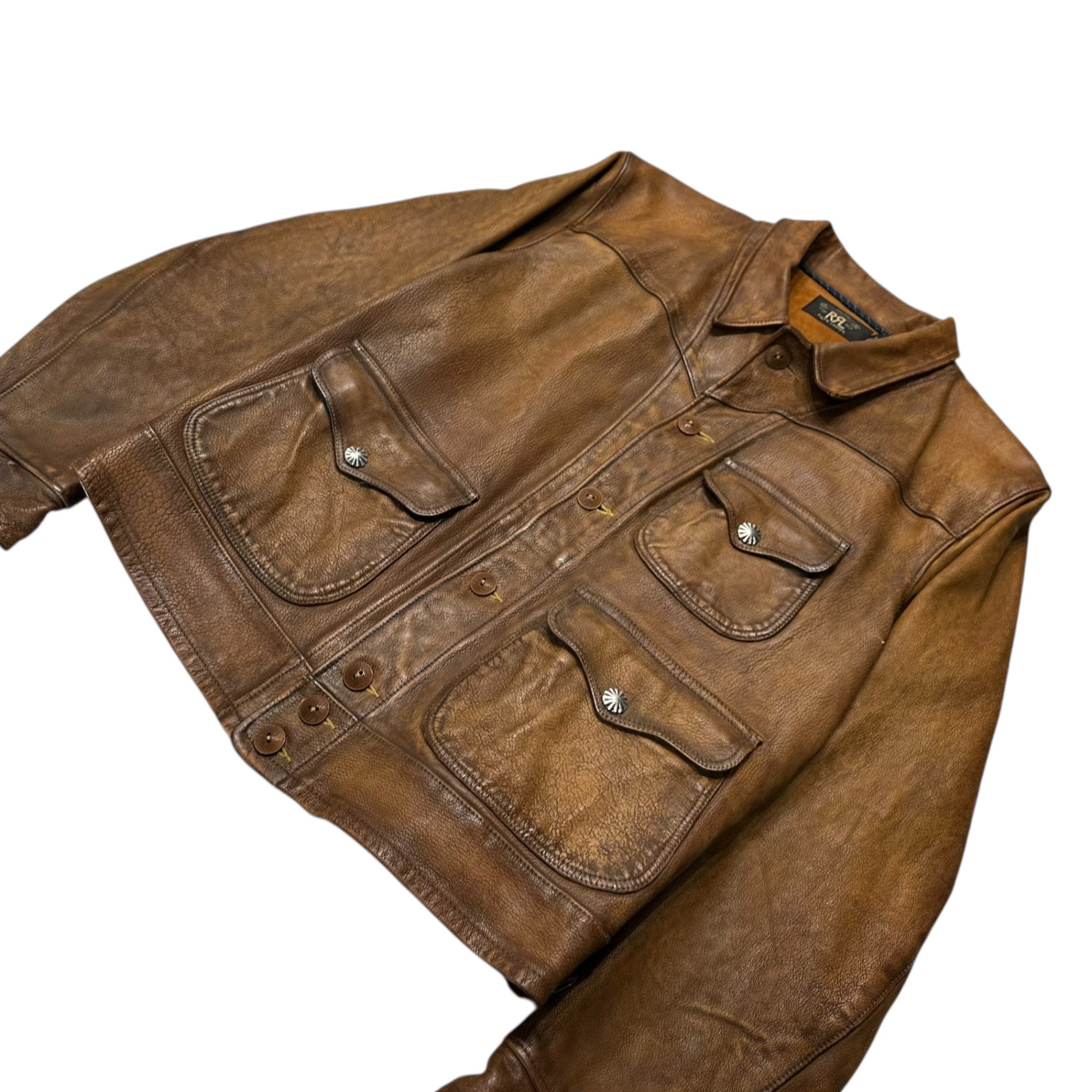 RRL(ダブルアールエル) GRIGGS LEATHER JACKET -GOAT HIDE グリッグス レザージャケット - ゴート レザー L ブラウン コンチョ 山羊革