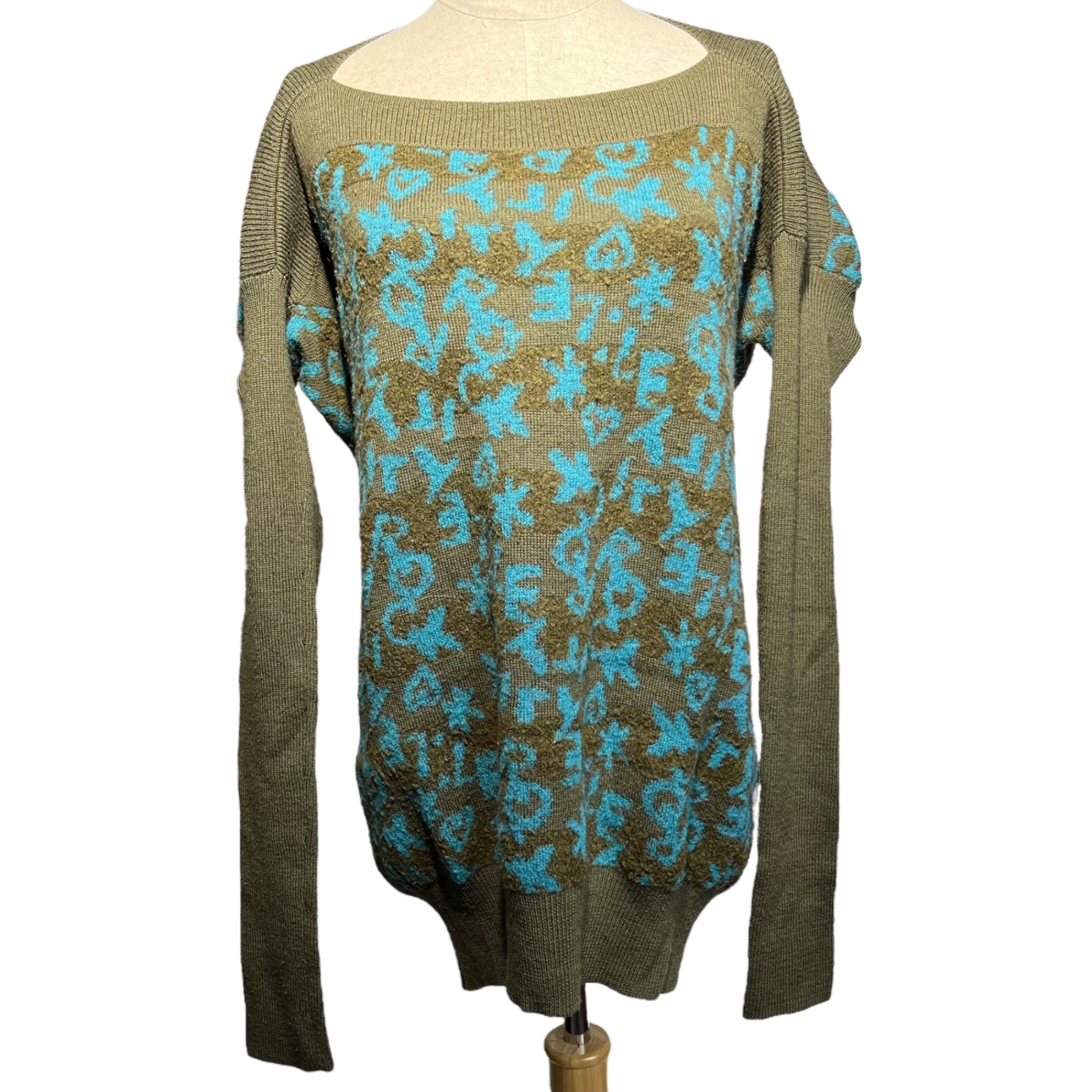 Vivienne Westwood RED LABEL(ヴィヴィアンウエストウッドレッドレーベル) All-over pattern knit long sleeve dress 総柄 ニット 長袖 ワンピース 357-01-57022 2(M) カーキ×ライトブルー