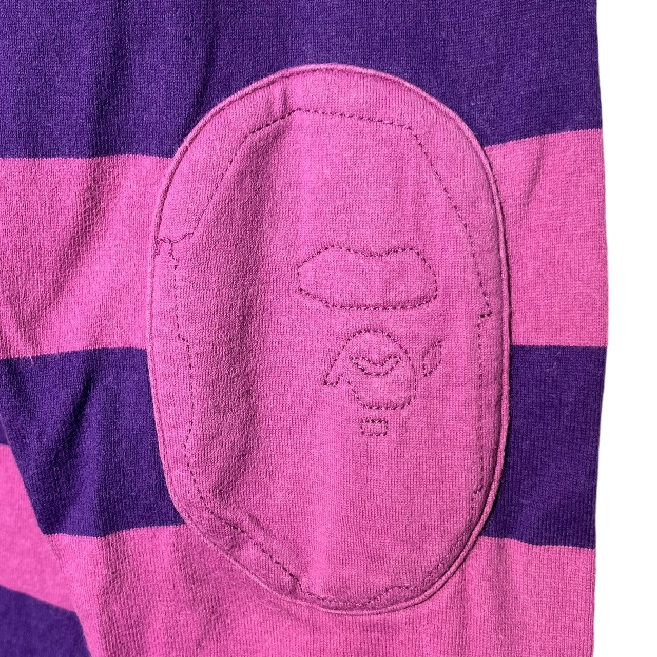 BAPE BY A BATHING APE(ベイプ バイ ア ベイシングエイプ) 00's One point logo border long sleeve rugby shirt ワンポイント ロゴ ボーダー 長袖 ラグビーシャツ ラガーシャツ 猿 XL パープル