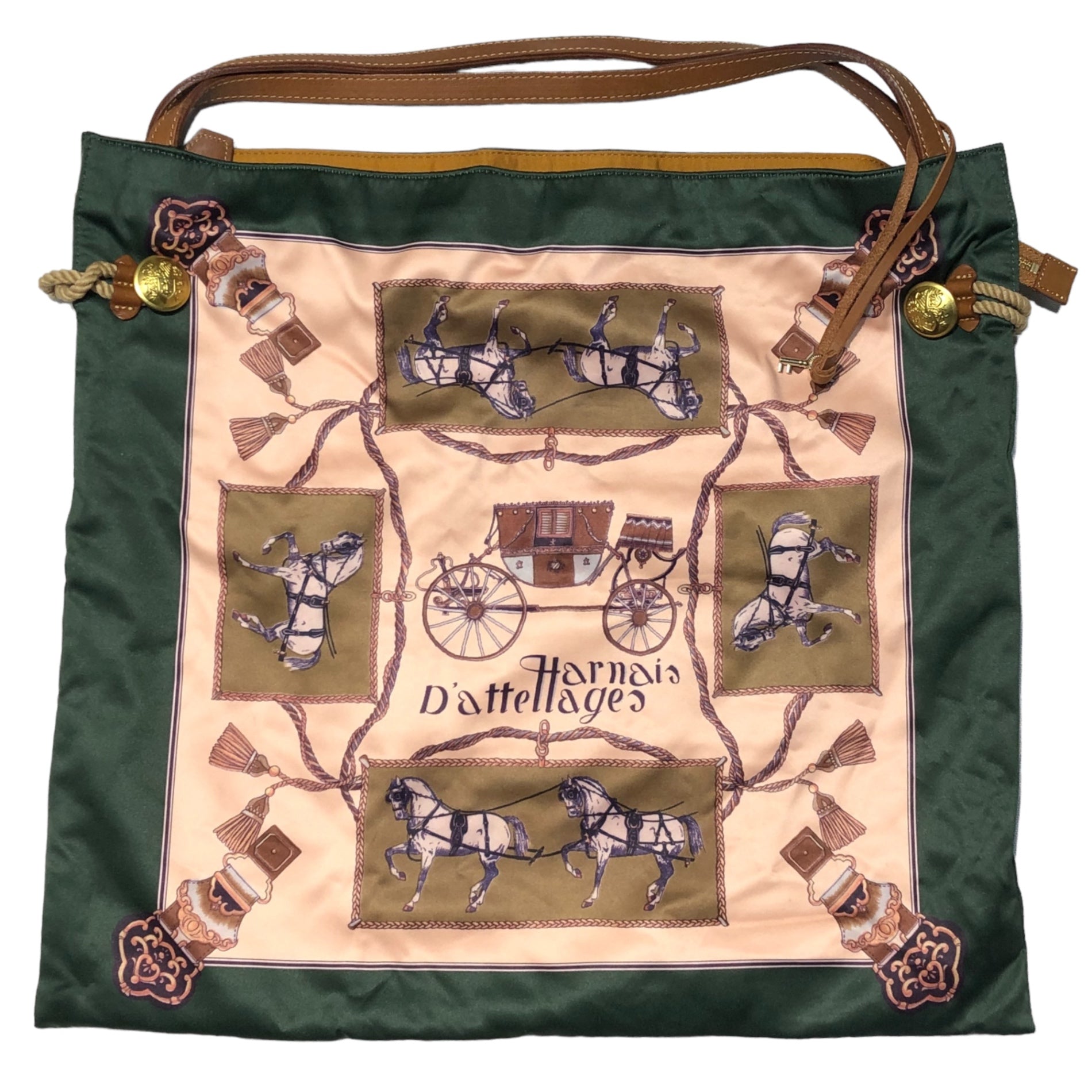 TOPKAPI(トプカピ) スカーフ 柄 トート バッグ ハンドバッグ 大き目 ベージュ×グリーン