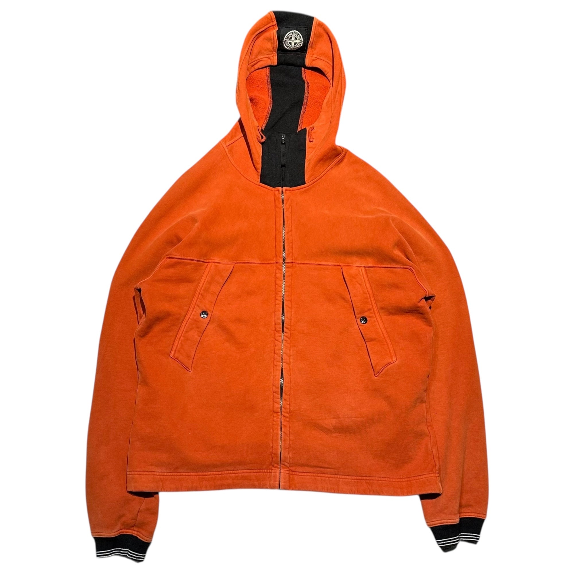 STONE ISLAND(ストーンアイランド) 00's Monochrome Patch Black Line Sweatshirt Hooded Jacket モノクロパッチ ブラックライン スウェット フーデッド ジャケット パーカー XL オレンジ