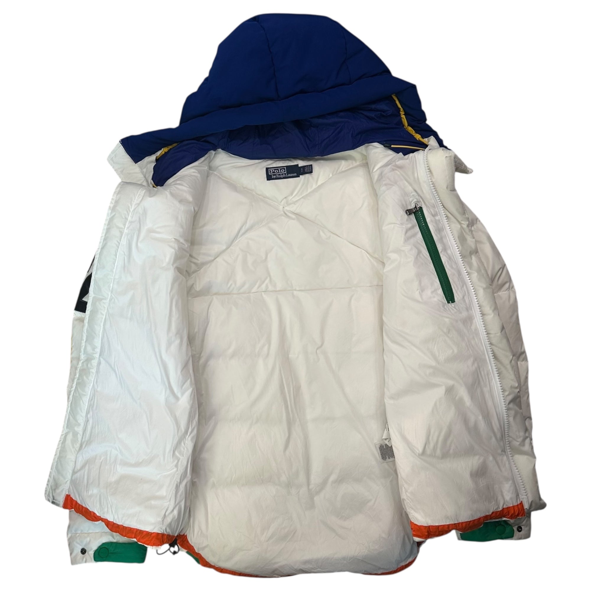 POLO RALPH LAUREN(ポロラルフローレン) Water Repellent Down Hooded Jacket ウォーター リペラント ダウン フーデッド ジャケット S ホワイト×マルチ