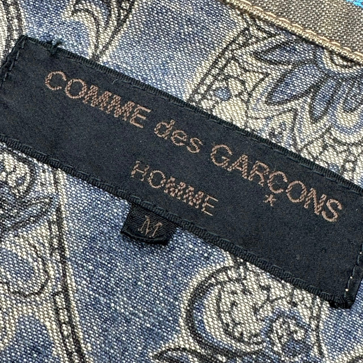 COMME des GARCONS HOMME(コムデギャルソンオム) 2003SS Paisley-Lined Striped Trucker Jacket ペイズリーライニング ストライプ トラッカー ジャケット HJ-J070 M グレー×ブルー 田中オム 00's