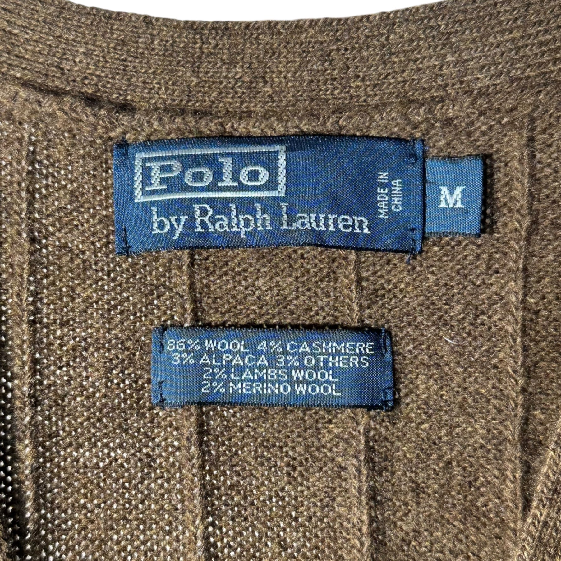 POLO RALPH LAUREN(ポロラルフローレン) Patchwork Cashmere-Blend Wool Knit Cardigan Vest パッチワーク カシミア混 ウール ニット カーディガン ベスト M ブラウン