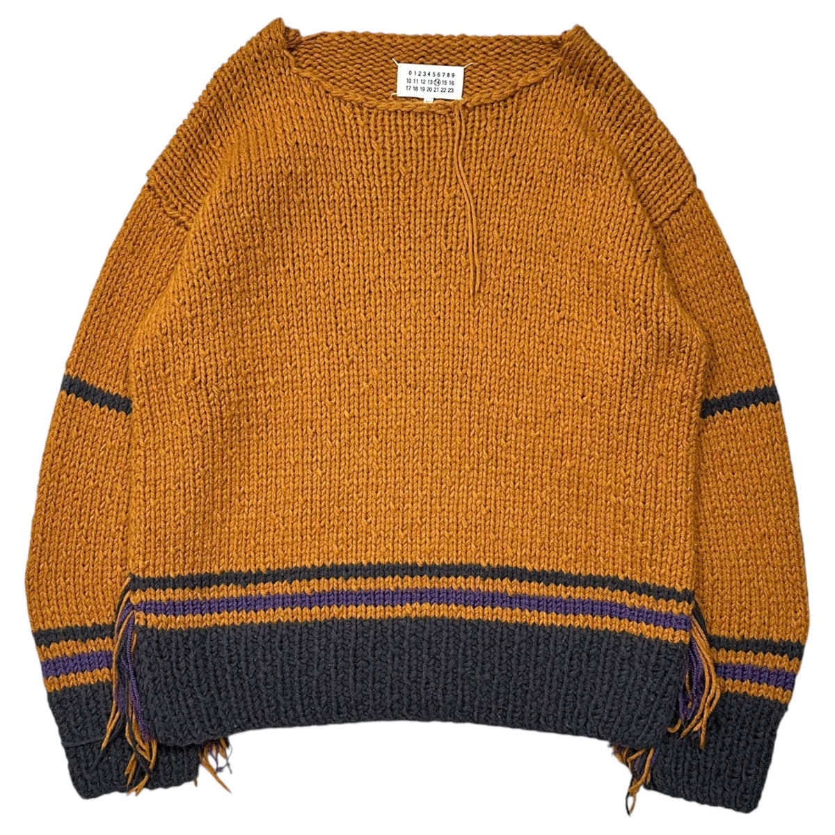MAISON MARGIELA(メゾンマルジェラ) 2017AW "REPLICA" 1970's PROJECT-300% HAND-KNITTED レプリカ フリンジ ローゲージ ニット S30GP0208 S オレンジ×ネイビー 子供服を300%拡大したデザイン