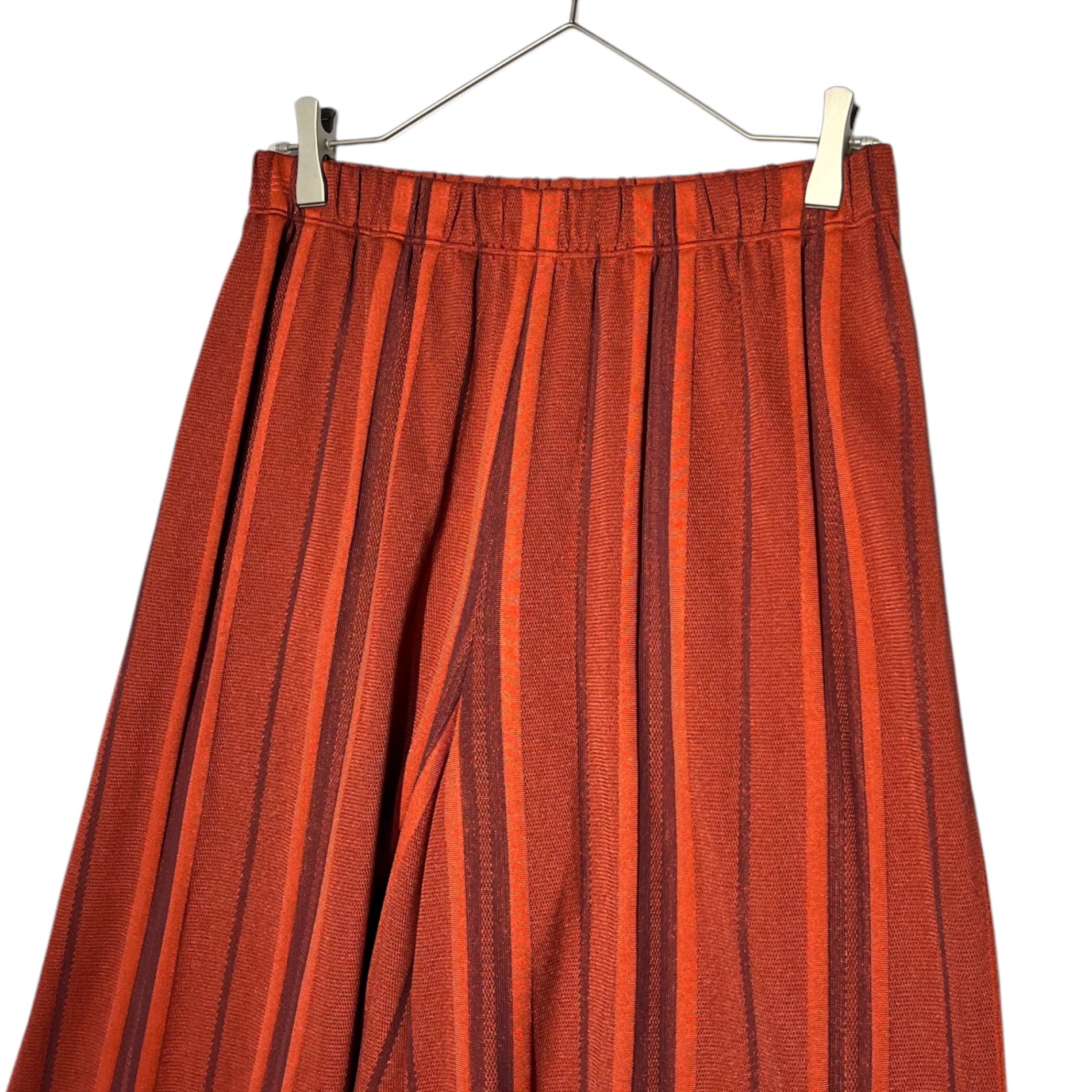 A-POC INSIDE PLEATS PLEASE ISSEY MIYAKE(エイポック インサイド プリーツプリーズ イッセイミヤケ) Thick stripe buttonless waist button cardigan wide pants setup 太ストライプ ボタンレス ウエストボタン カーディガン ワイドパンツ セットアップ TOP:PP93LA952 BOTTOM:PP93LF953 3(L程度) オレンジ