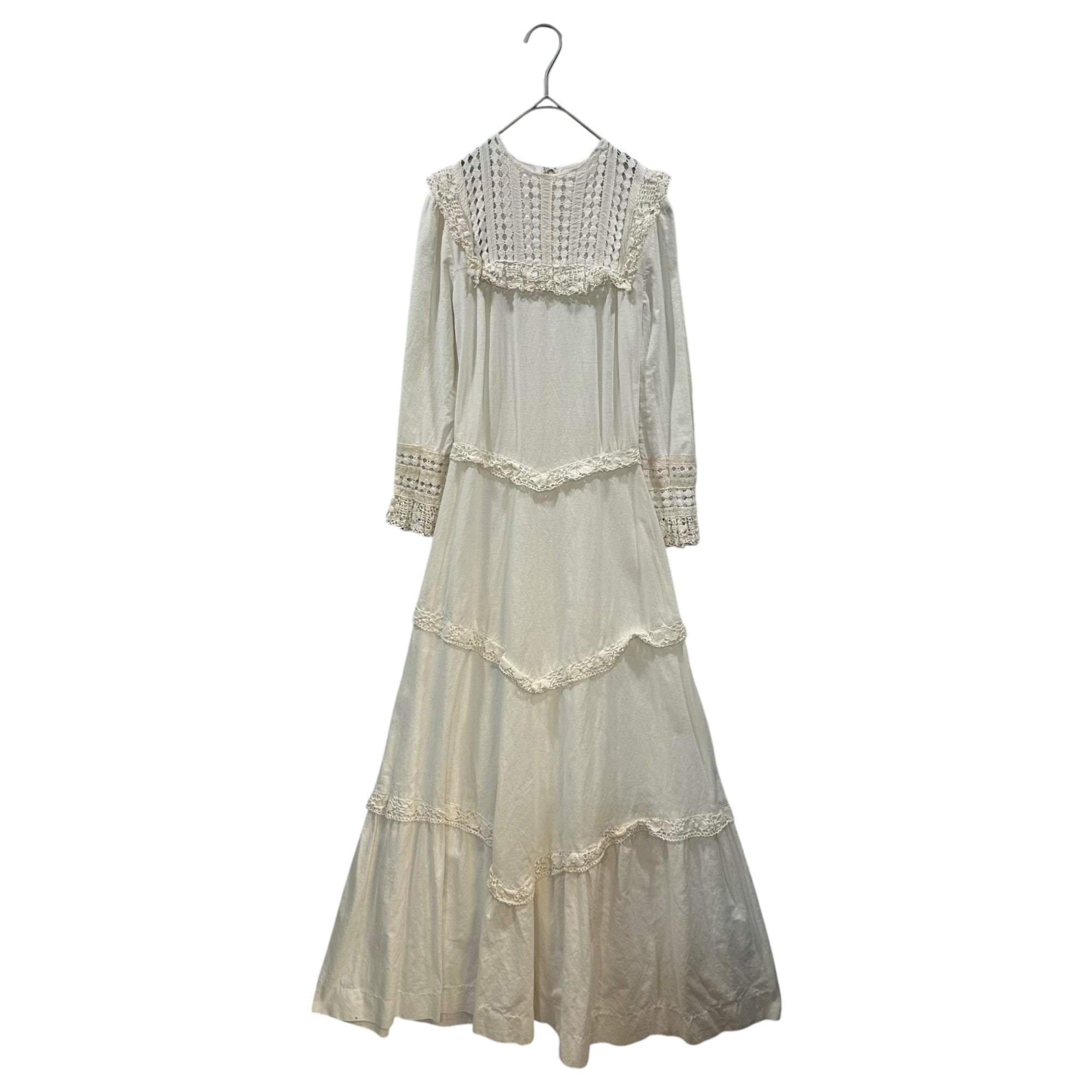 Euro vintage(ヨーロッパヴィンテージ) 40's~ Beans_ upper body with design lace cotton long onepiece レースのコットンロングワンピース 表記無し(Mサイズ程度) ホワイト