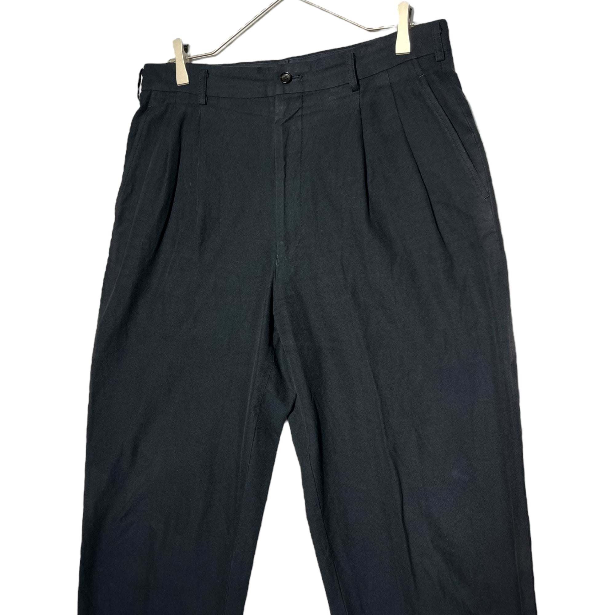 COMME des GARCONS HOMME(コムデギャルソンオム) 99AW Two-tuck cotton wide trousers ツータック コットン ワイド トラウザー 田中オム HP-04048L L ネイビー 田中啓一氏デザイナー期 稀少品