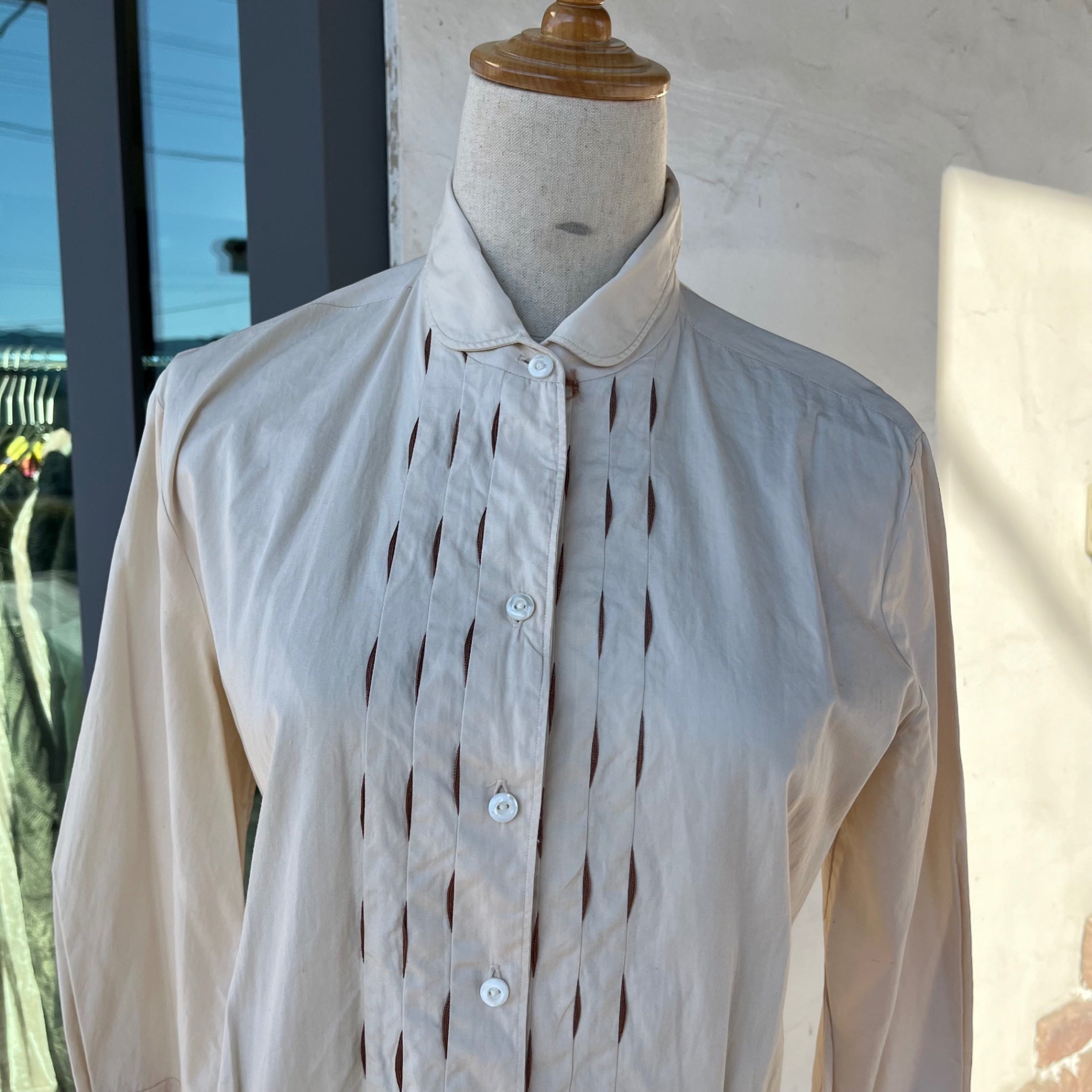 VINTAGE(ヴィンテージ) 60's~ center design long sleeve shirt センターデザイン長袖シャツ M~L程度 ベージュ×ブラウン