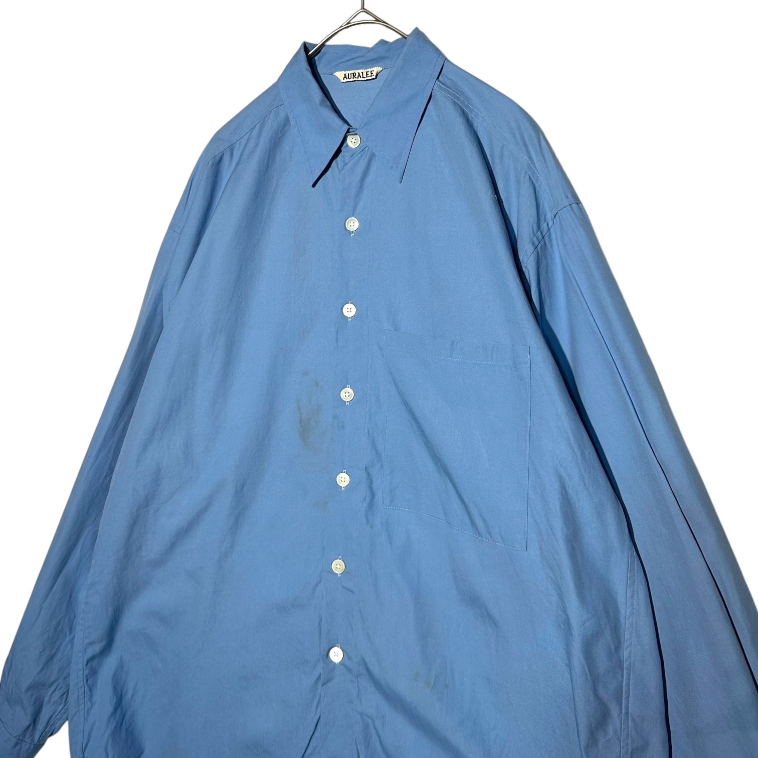 AURALEE(オーラリー) 24AW WASHED FINX TWILL BIG SHIRT ウォッシュド フィンクス ツイル ビッグ シャツ A24AS02TN 3(メンズS程度) ブルー 汚れ、左胸お直し跡有