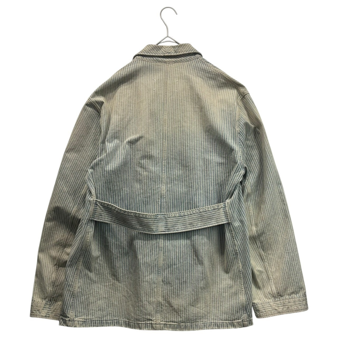 MAISON MARGIELA(メゾンマルジェラ) 21SS Vintage-Processed Hickory Coveralls ヴィンテージ加工 ヒッコリー カバーオール S50DL0457 38(M程度) スカイブルー×ホワイト ジャケット