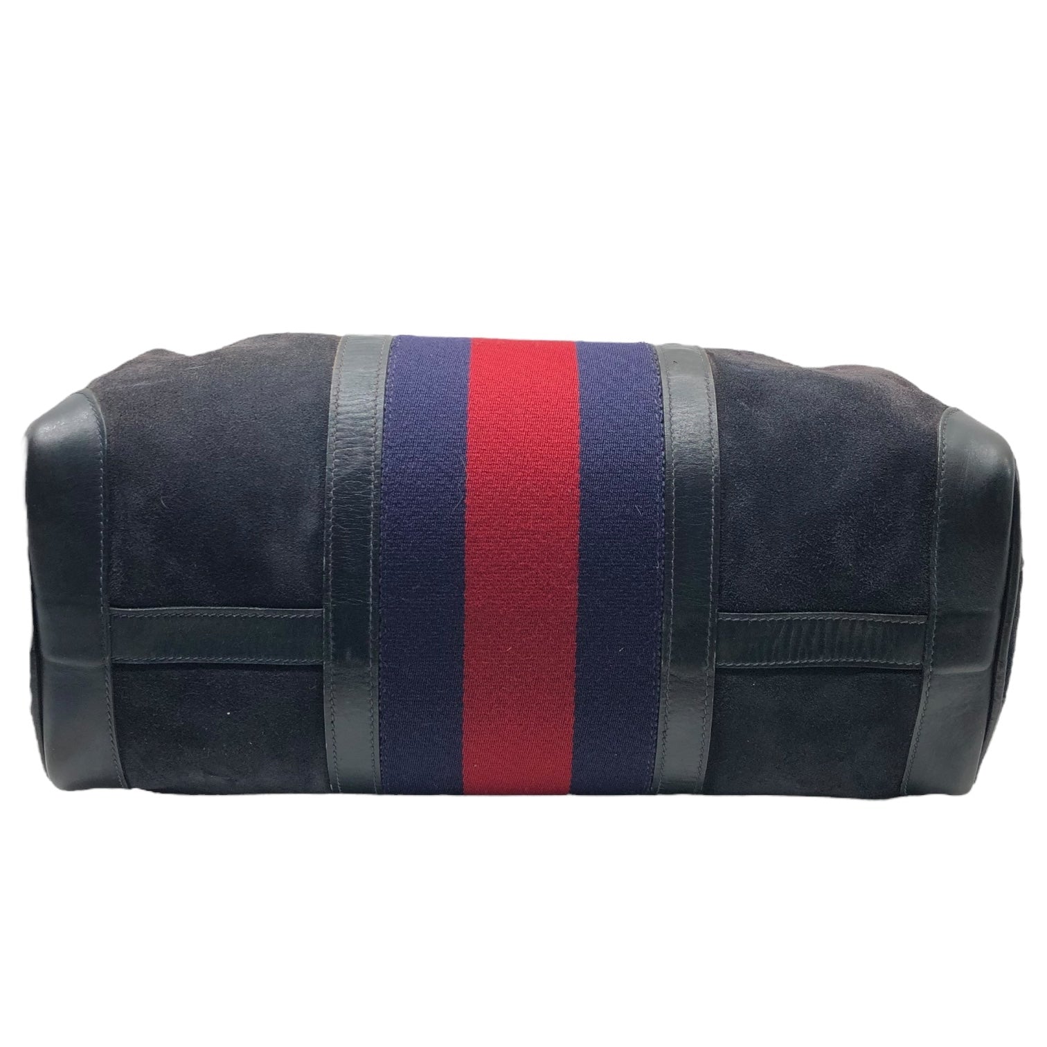 GUCCI(グッチ) 80's vintage suede boston bag ヴィンテージ スウェード ボストン バッグ シェリーライン ブラック×レッド×ネイビー OLD ハンド