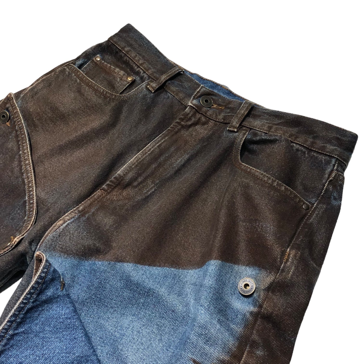 Y/Project(ワイプロジェクト) 21AW button panel jeans ボタン パネル デニム パンツ JEAN32-S21 W29 ブラウン×インディゴ ペンキ加工 ギミック FW21