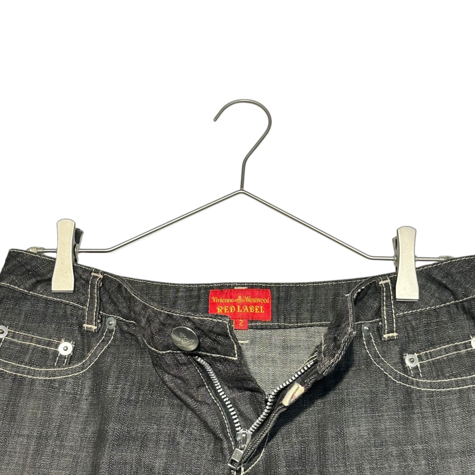 Vivienne Westwood RED LABEL(ヴィヴィアンウエストウッドレッドレーベル) 00's Orb logo denim mini skirt オーブロゴ ロゴ 刺繍 デニム ミニ スカート 357-03-21009 2(M程度) ブラック Y2K