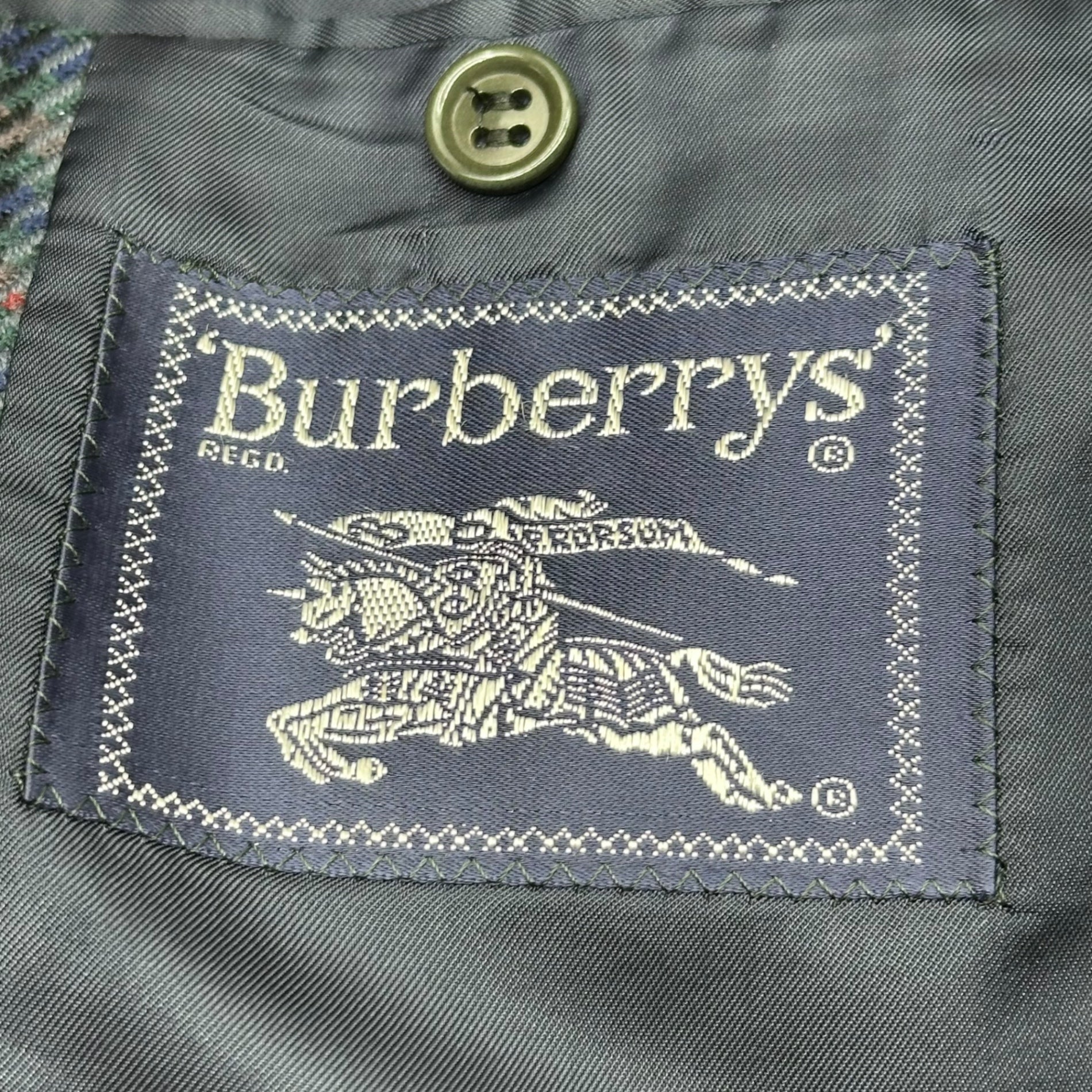 Burberrys(バーバリーズ) 80's~90's Cashmere Wool Check 2B Tailored Jacket カシミア ウール チェック 2B テーラード ジャケット 50(L程度) ネイビー×グリーン 80年代~90年代 ヴィンテージ ブレザー