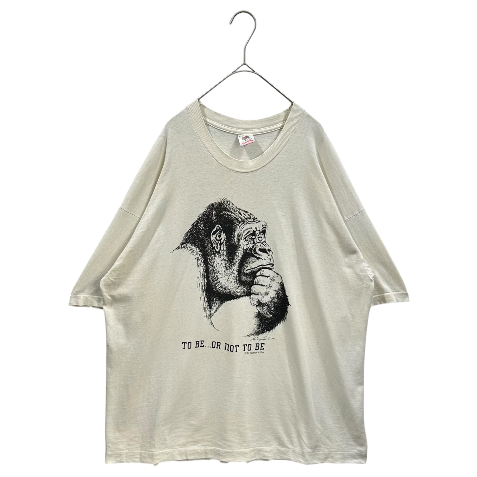 VINTAGE(ヴィンテージ) 1990's The Thinking Gorilla Printed T-Shirt 考えるゴリラ プリント Tシャツ XXL ホワイト×ブラック human-i-tees
