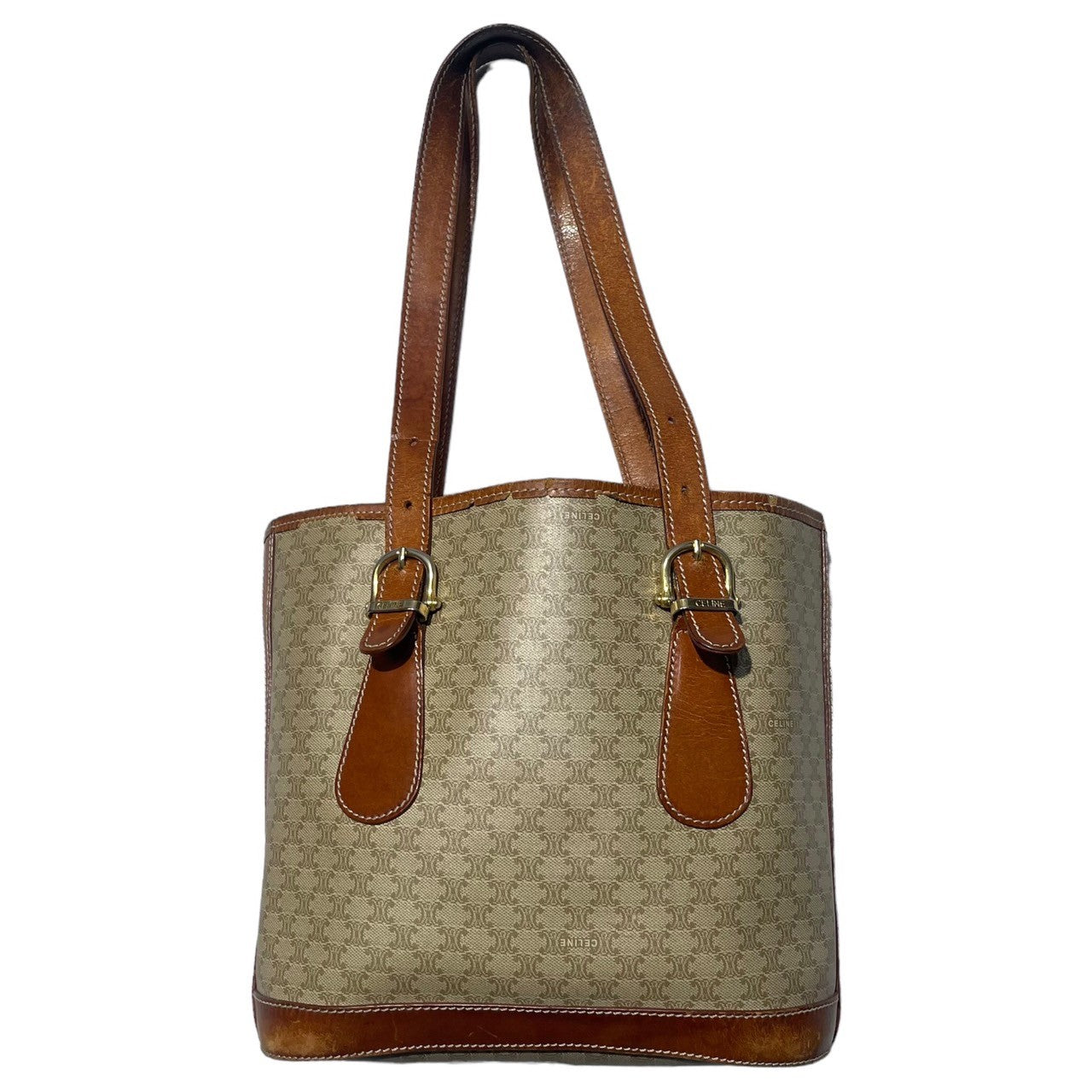 CELINE(セリーヌ) macadam pattern handbag マカダム 柄 ハンド バッグ DM97 ベージュ×ブラウン OLD ヴィンテージ ミニ トート