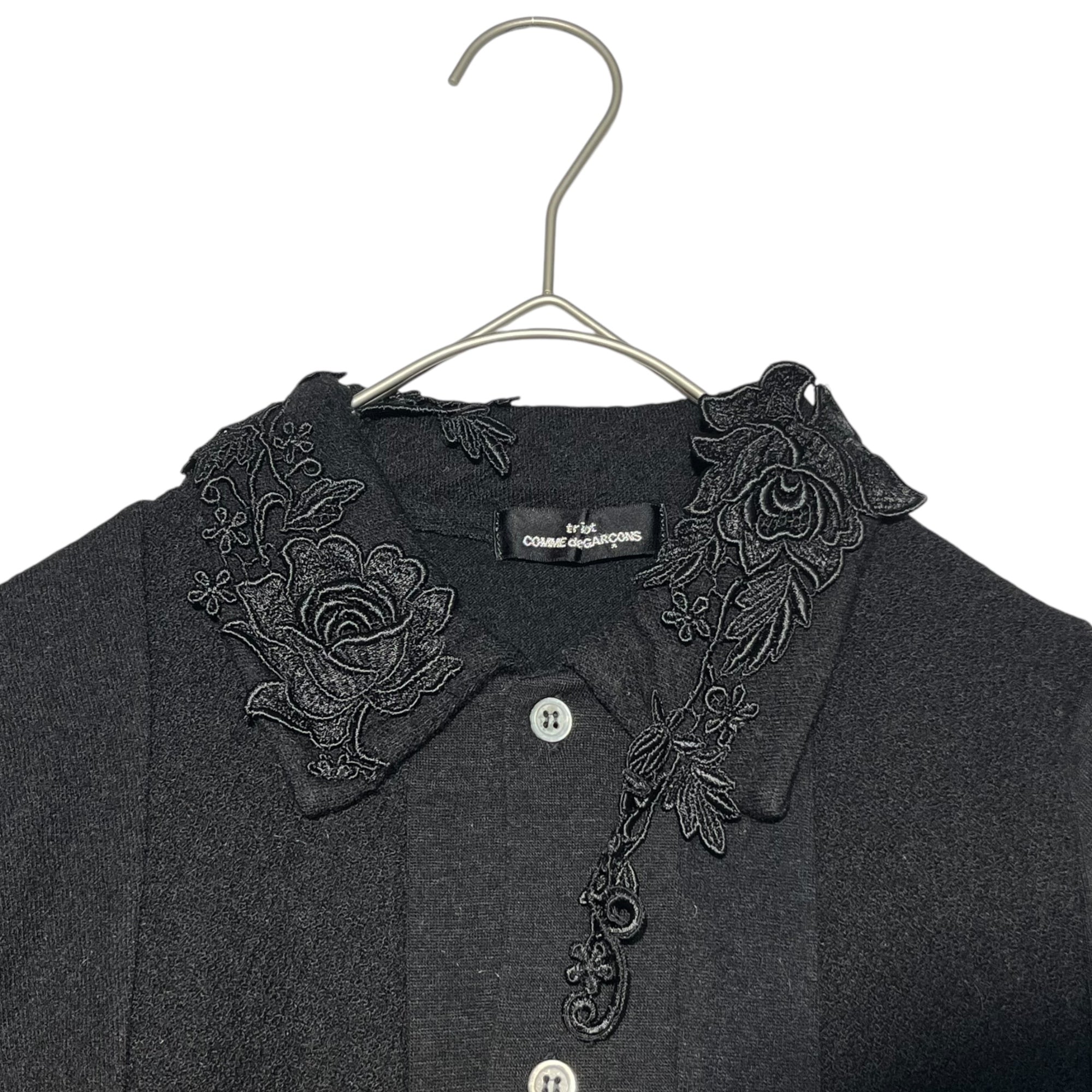 tricot COMME des GARCONS(トリココムデギャルソン) 02AW Flower lace collar knit striped shirt フラワー レース カラー ニット ストライプ シャツ TH-T023 表記無し(M程度) ブラック カーディガン AD2002