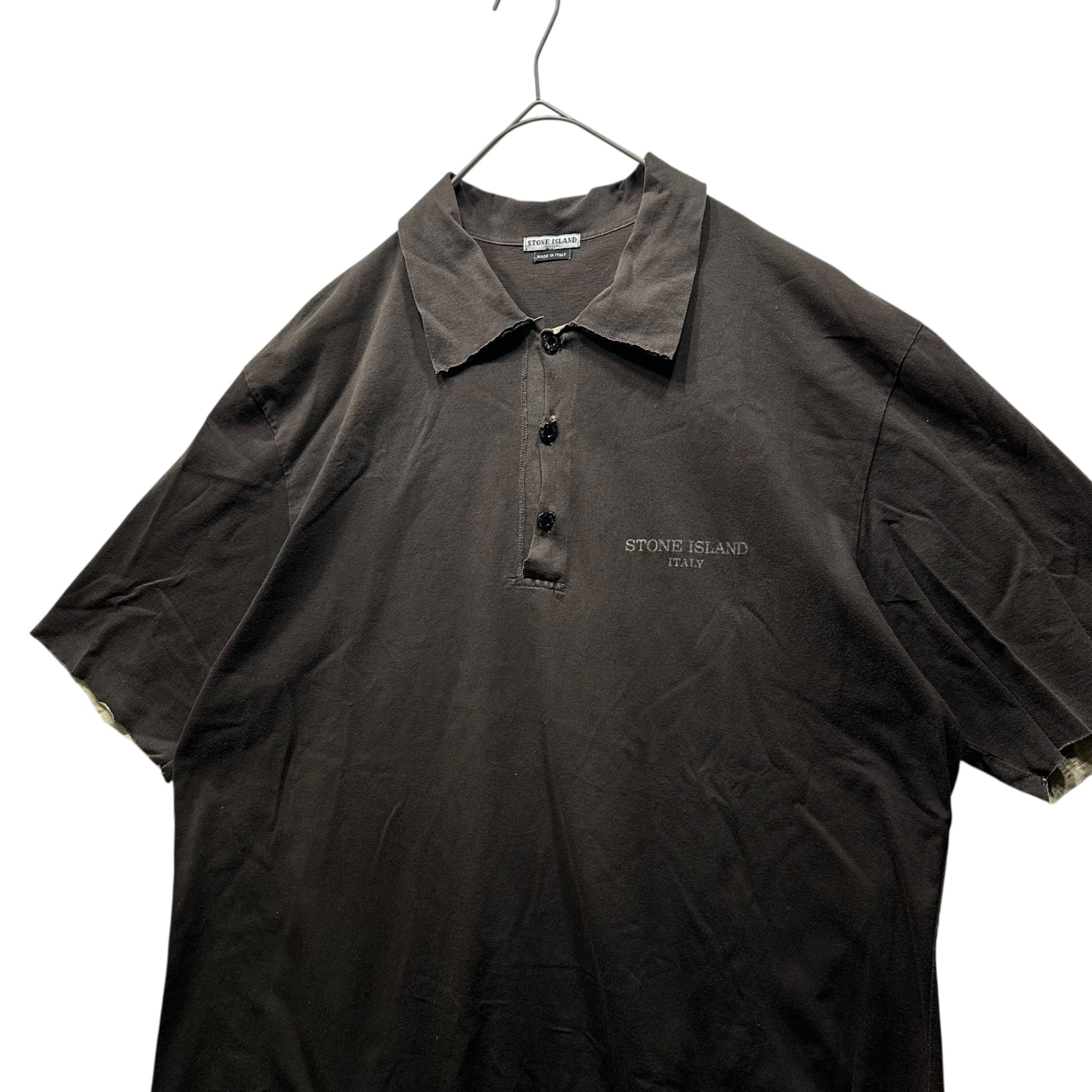 STONE ISLAND(ストーンアイランド) 00's Cutoff Logo Polo Shirt カットオフ ロゴ ポロ シャツ XXL ブラウン