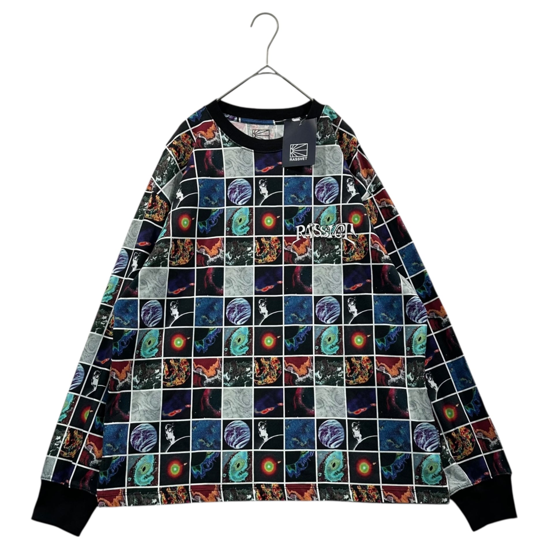 RASSVET(ラスベート) Space Panel Print L/S T-Shirt 宇宙 パネル プリント 長袖 カットソー PACC12T016-1 L ブラック×マルチカラー