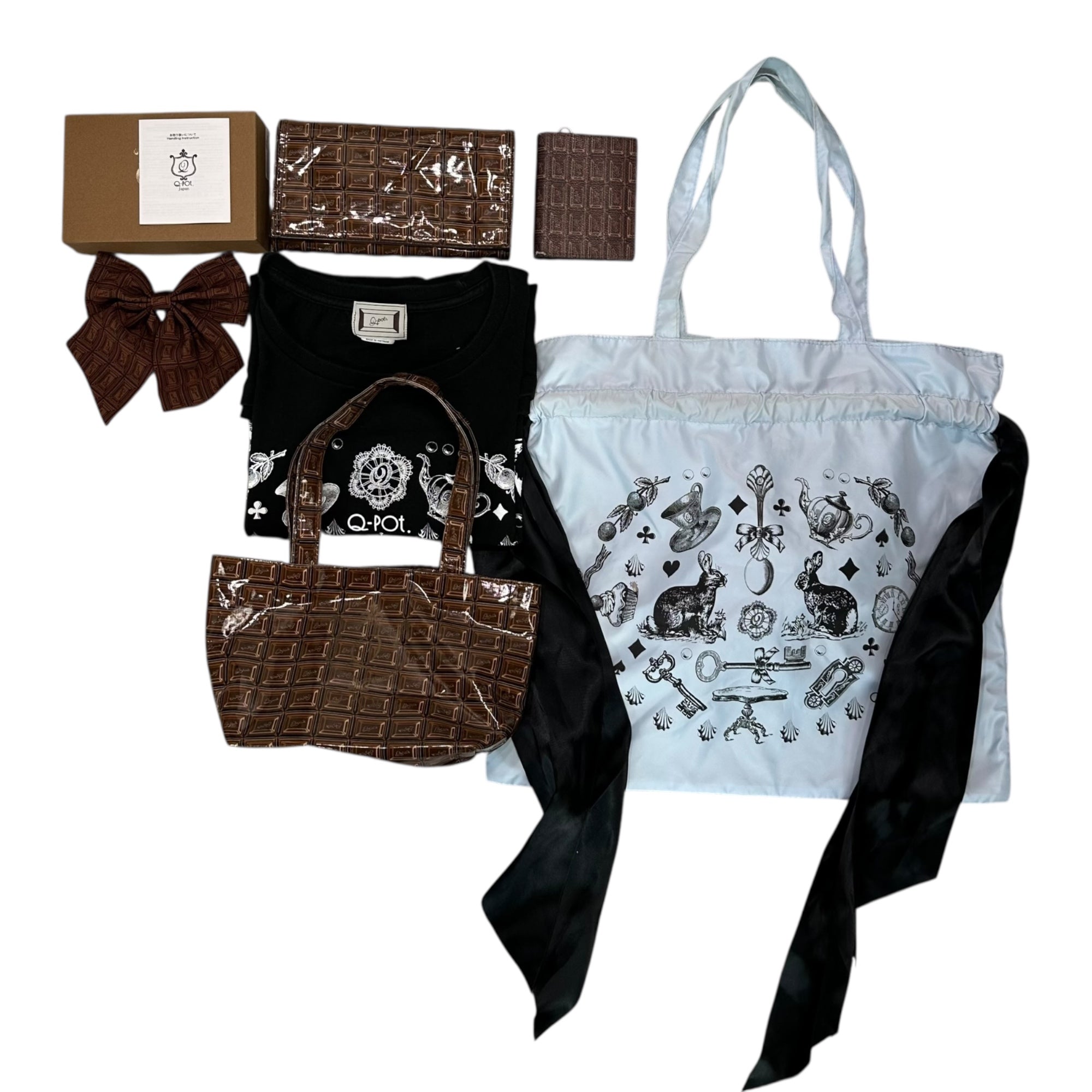 Q-POT(キューポット) Chocolate Tote & Shoulder Bag, Wallet, Ribbon