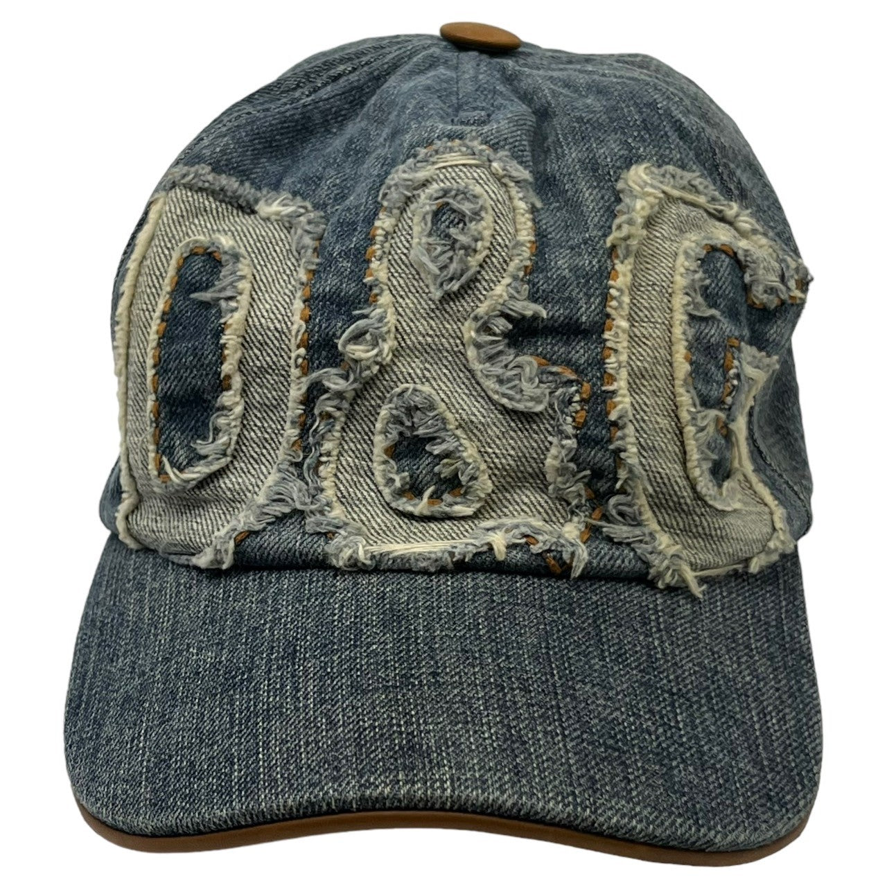 D&G DOLCE&GABBANA(ディーアンドジードルチェ&ガッバーナ) 00's Logo crushed denim cap ロゴ デニム キャップ 帽子 インディゴ Y2K レザー パイピング