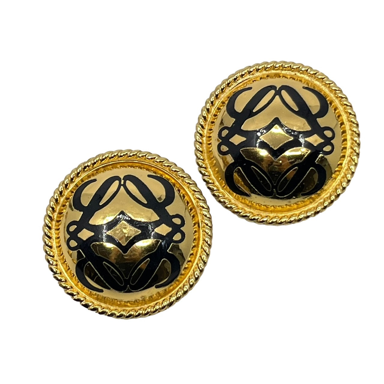 LOEWE(ロエベ) vintage anagram logo gold earrings/ヴィンテージアナグラムロゴイヤリング/大ぶり ゴールド×ブラック スペイン製