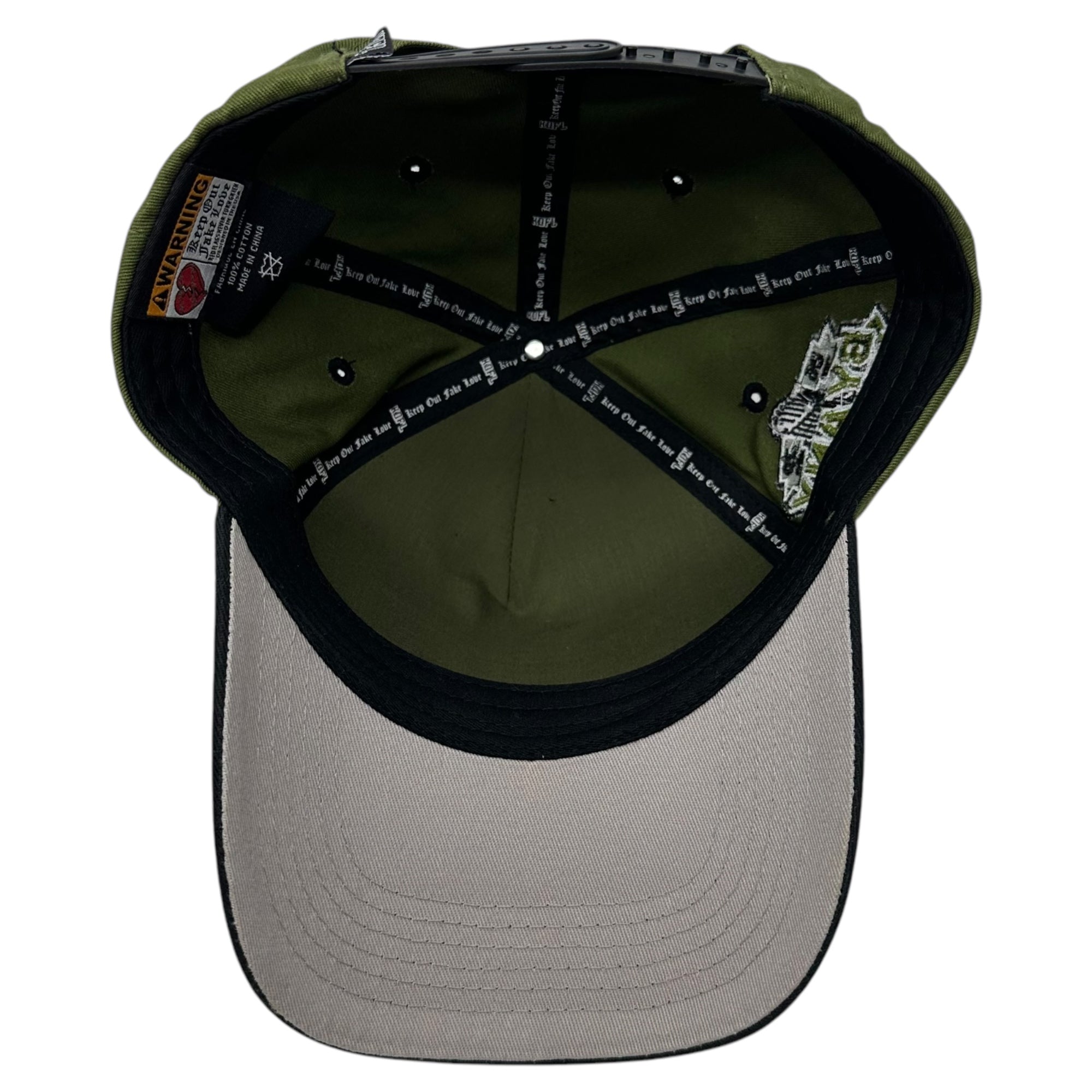 KEEP OUT FAKE LOVE(キープアウトフェイクラブ) WORLD FAMOUS LA SNAPBACK CAP スナップバック キャップ カーキ×ブラック