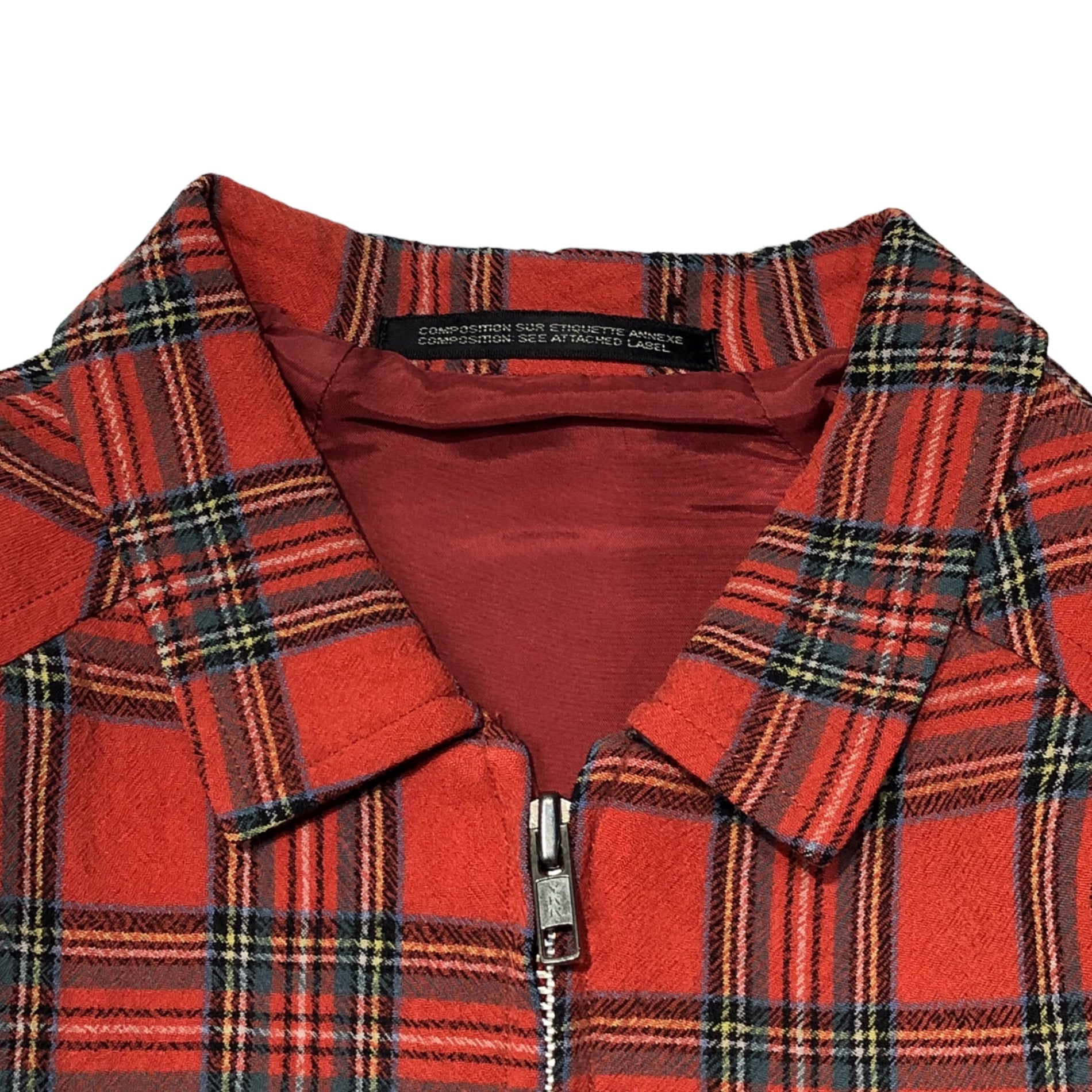 Y's(ワイズ) 90's Wool tartan check elbow patch half coat ウール タータンチェック エルボーパッチ ハーフコート 90年代 YW-J53-173 FREE レッド×グリーン