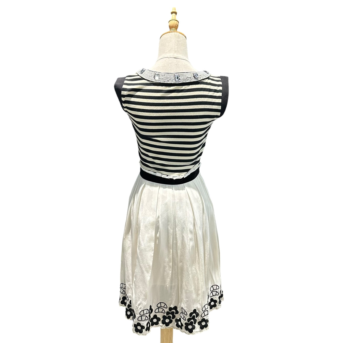 miu miu(ミュウミュウ) Eweled Sleeveless Dress ビジュー ドッキング ノースリーブ ワンピース 34 ベージュ×ブラック