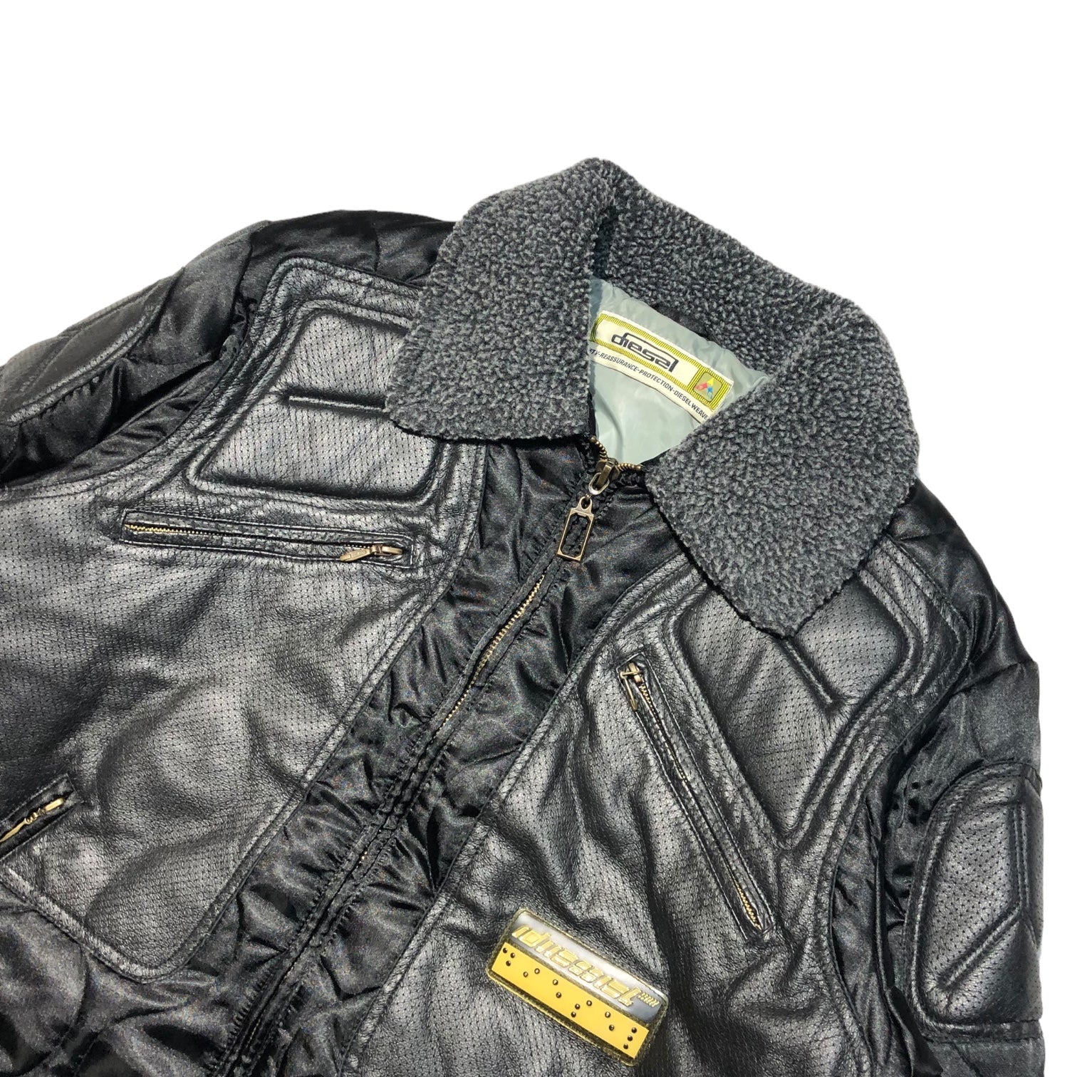 DIESEL(ディーゼル) 90's quilted racing jacket キルティング レーシング ジャケット L ブラック 90年代 レザー ボア 中綿 Y2K 00s