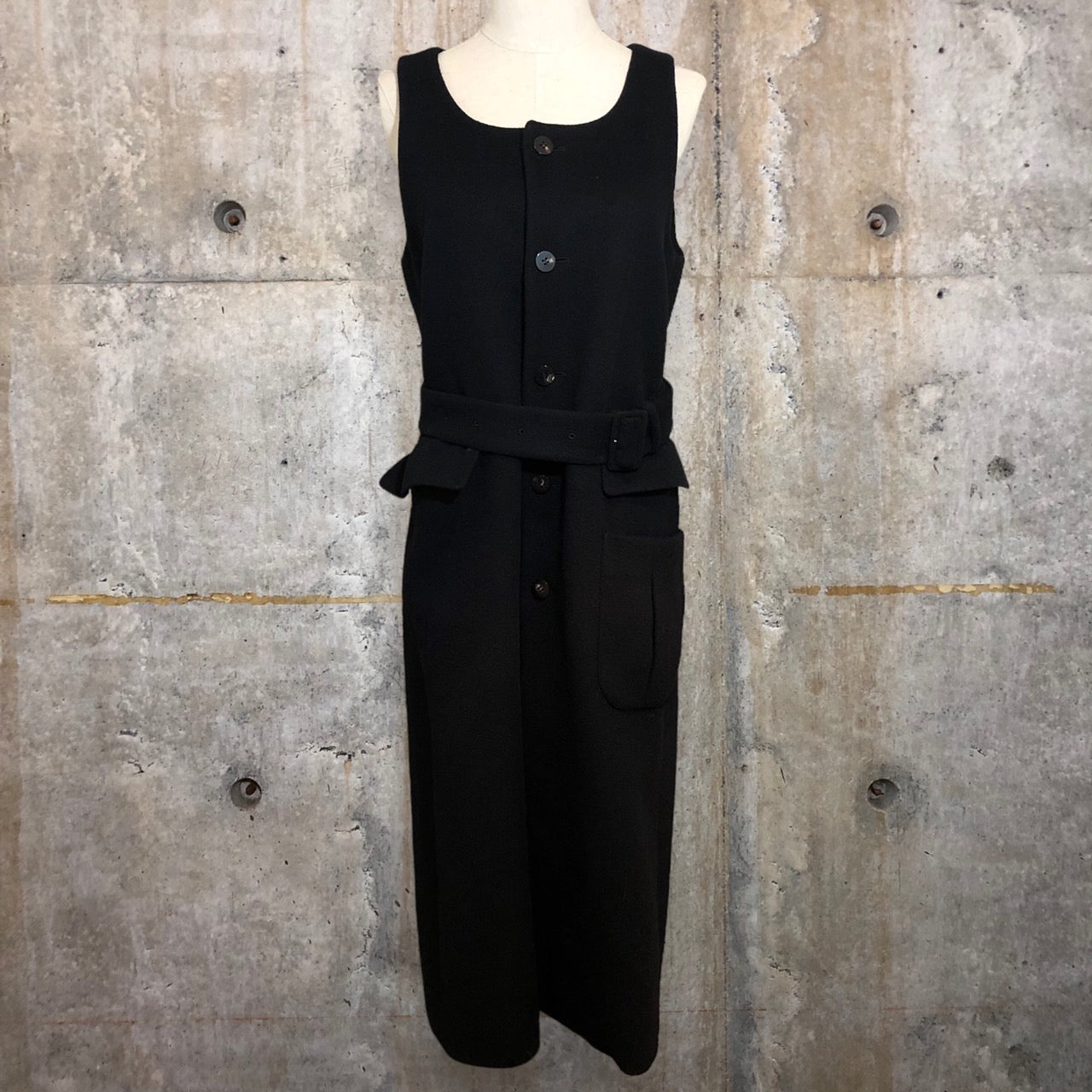 TARO HORIUCHI(タロウホリウチ)ベルテッド ロングウールジレ/ノースリーブウールコート 1804-DR05-407 2(Mサイズ程度) ブラック